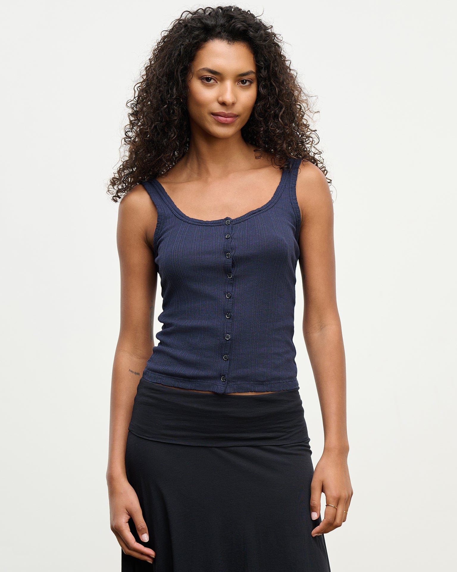 Adelle Button Up Tank in Navy