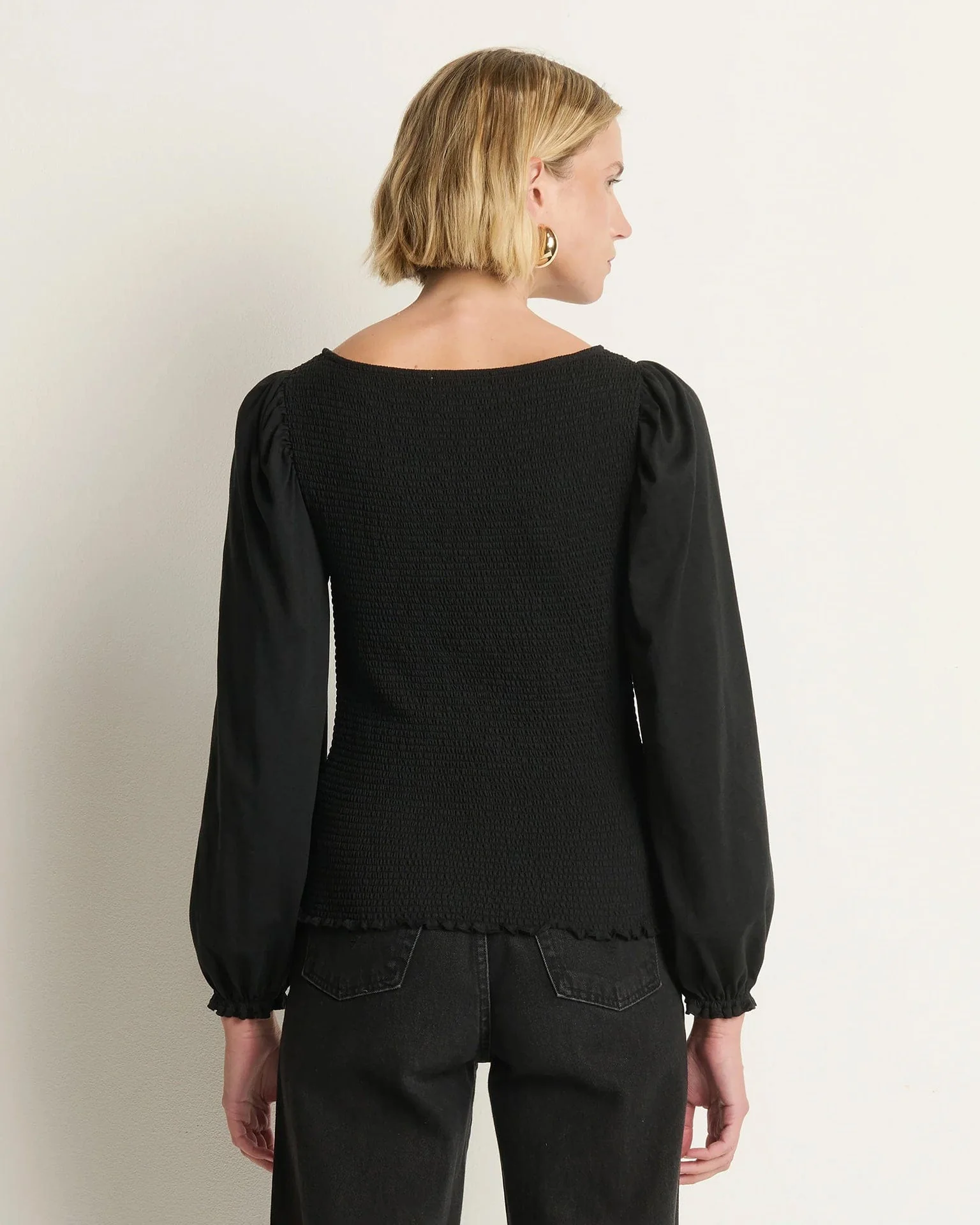 Aidan Smocked Blouse in Jet Black - Image 5