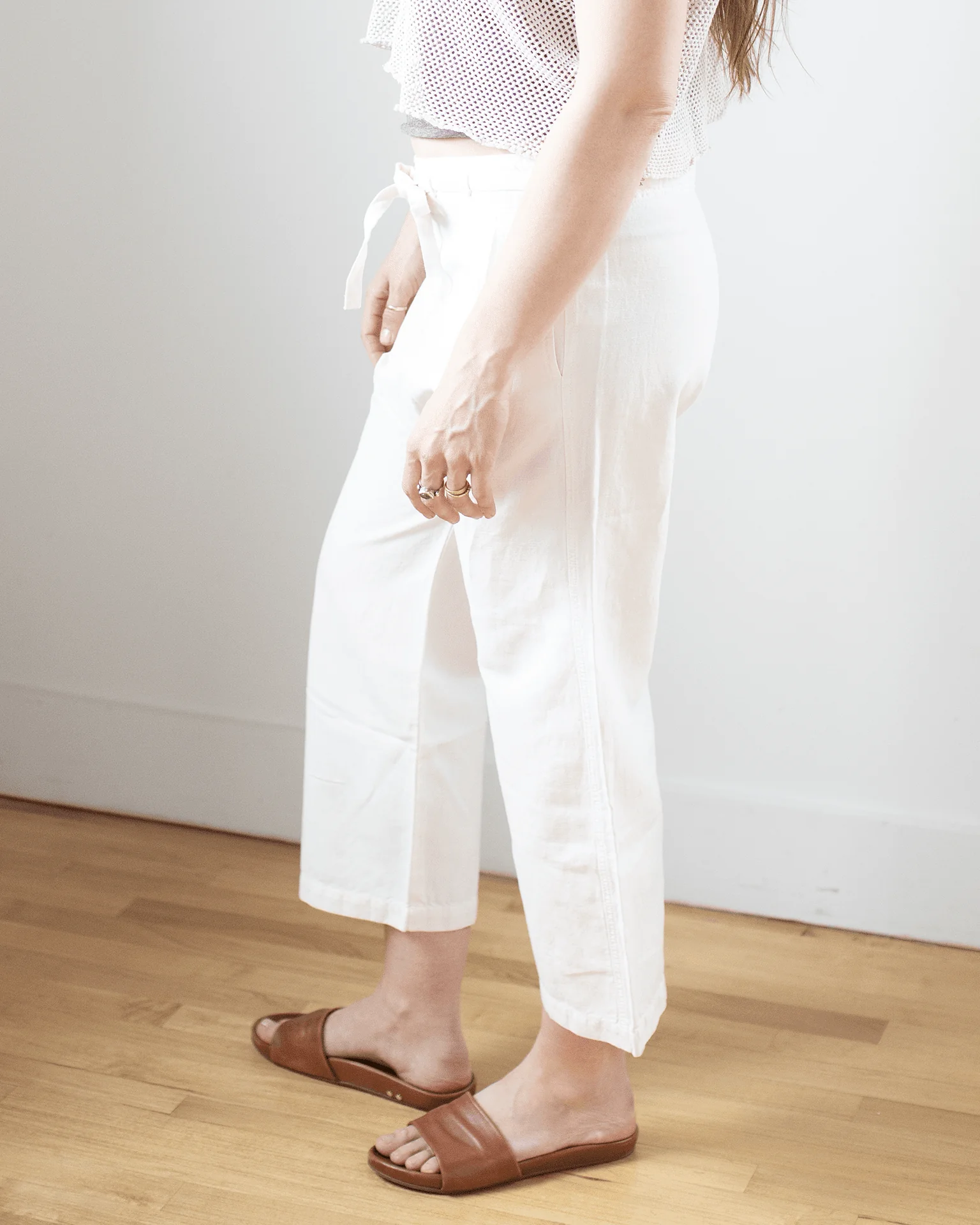 Akari Tie Waist Pants in Ivory - Image 2