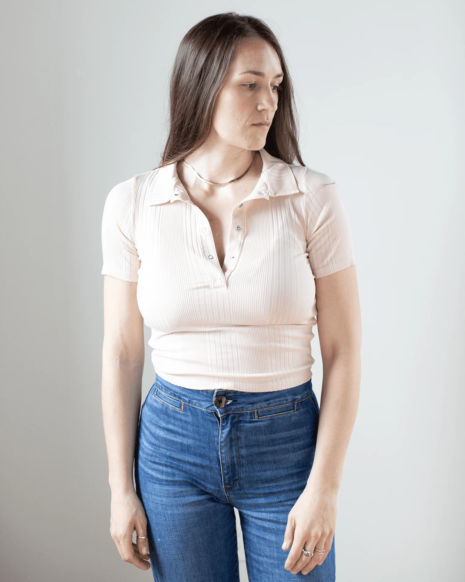 Alden S/S Fitted Snap Polo in Pearl