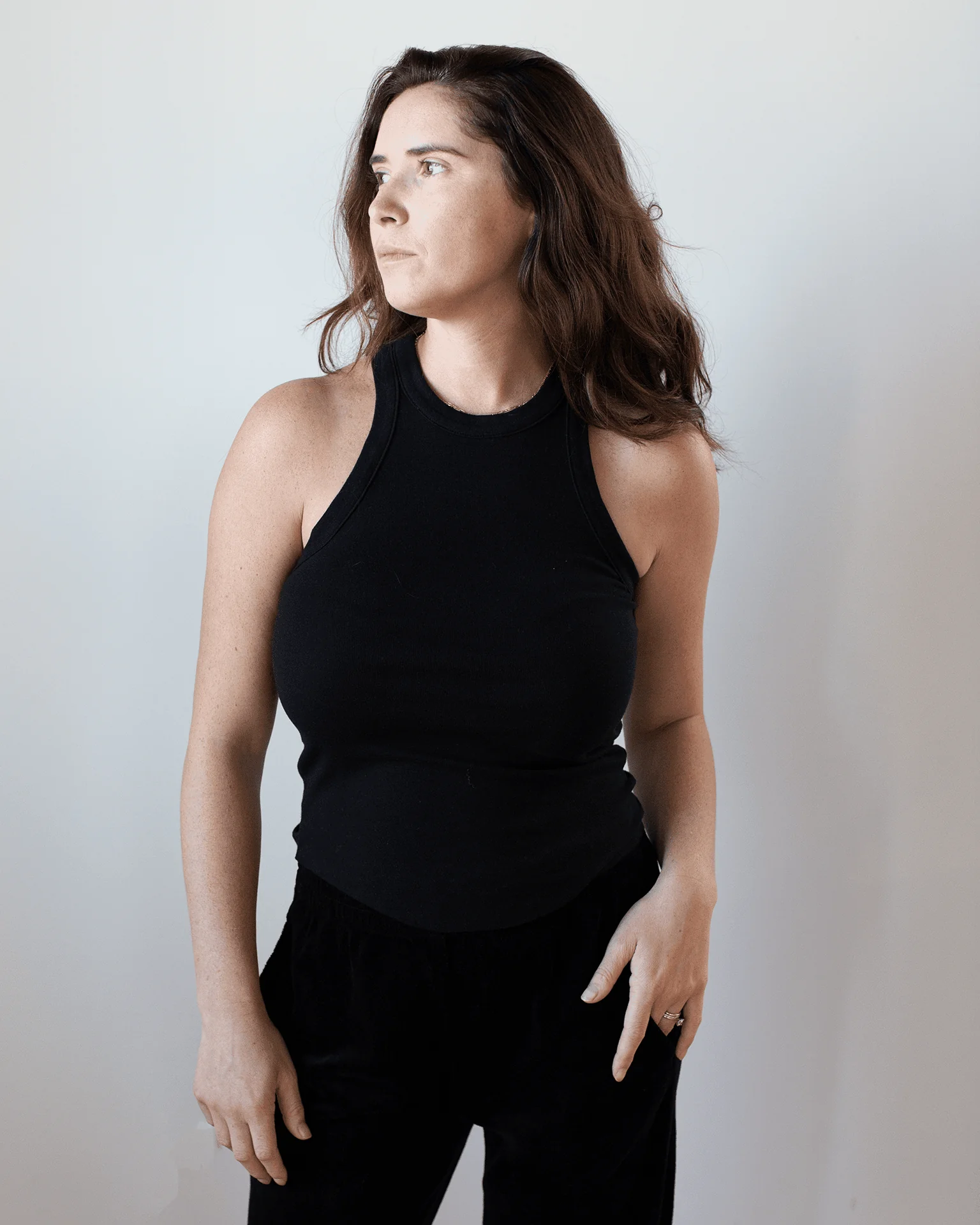 Alexa Fitted Baby Rib Tank in Black