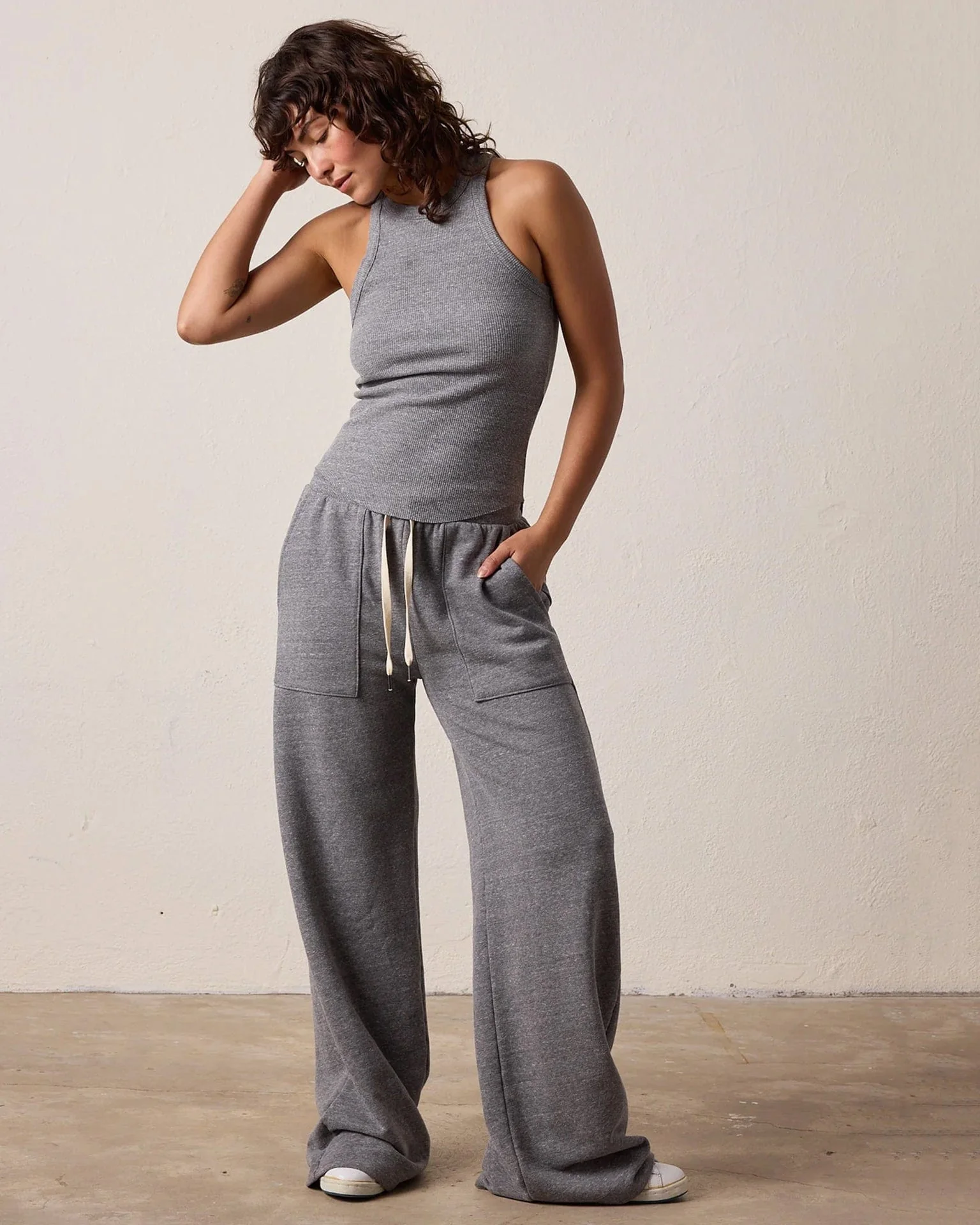 Alexa Fitted Rib Tank in Charcoal Heather Grey - Image 2
