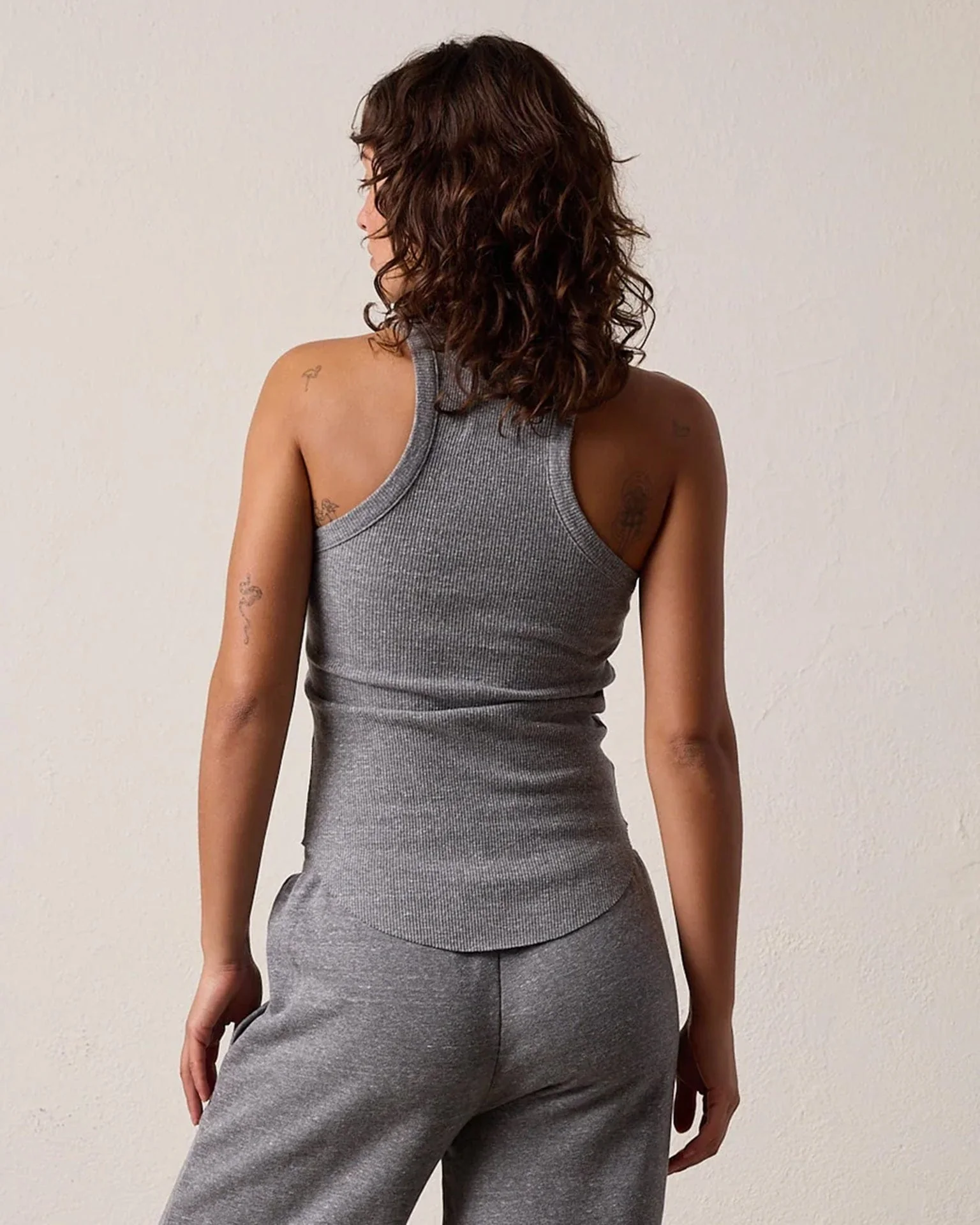 Alexa Fitted Rib Tank in Charcoal Heather Grey - Image 3