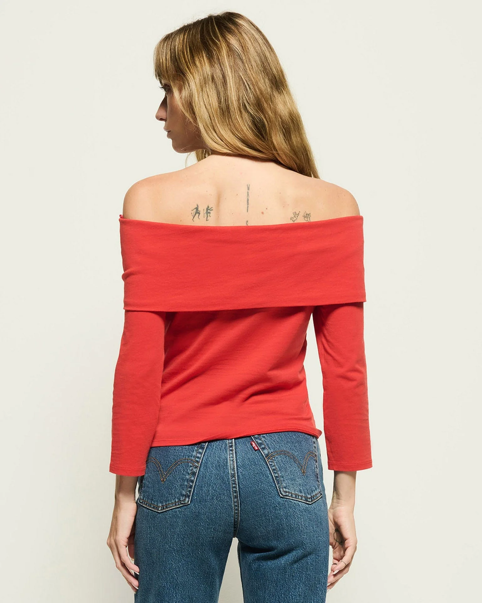 Alexi Off The Shoulder T-Shirt in Aurora Red - Image 4