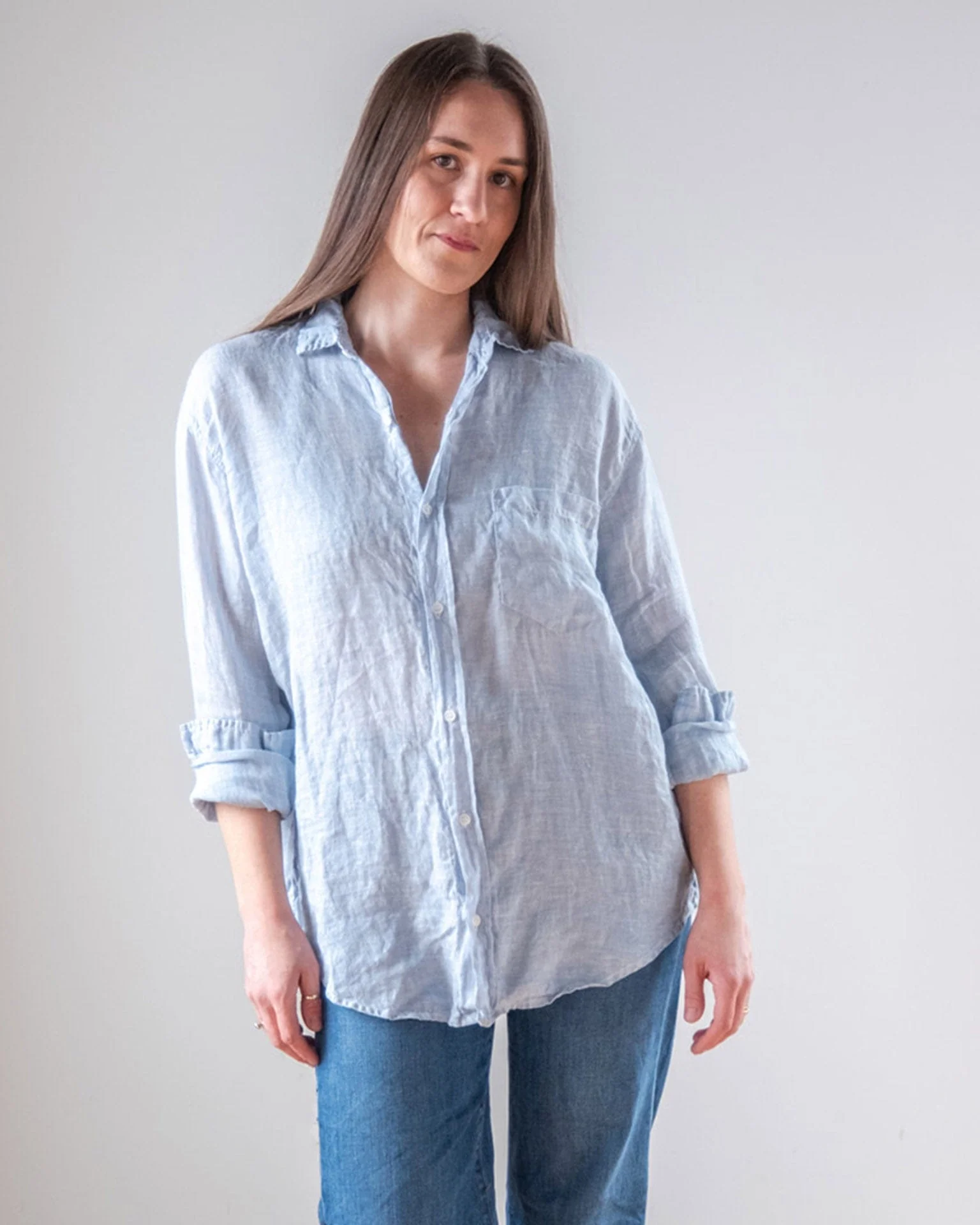 Alix Top in Aqua Chambray Linen