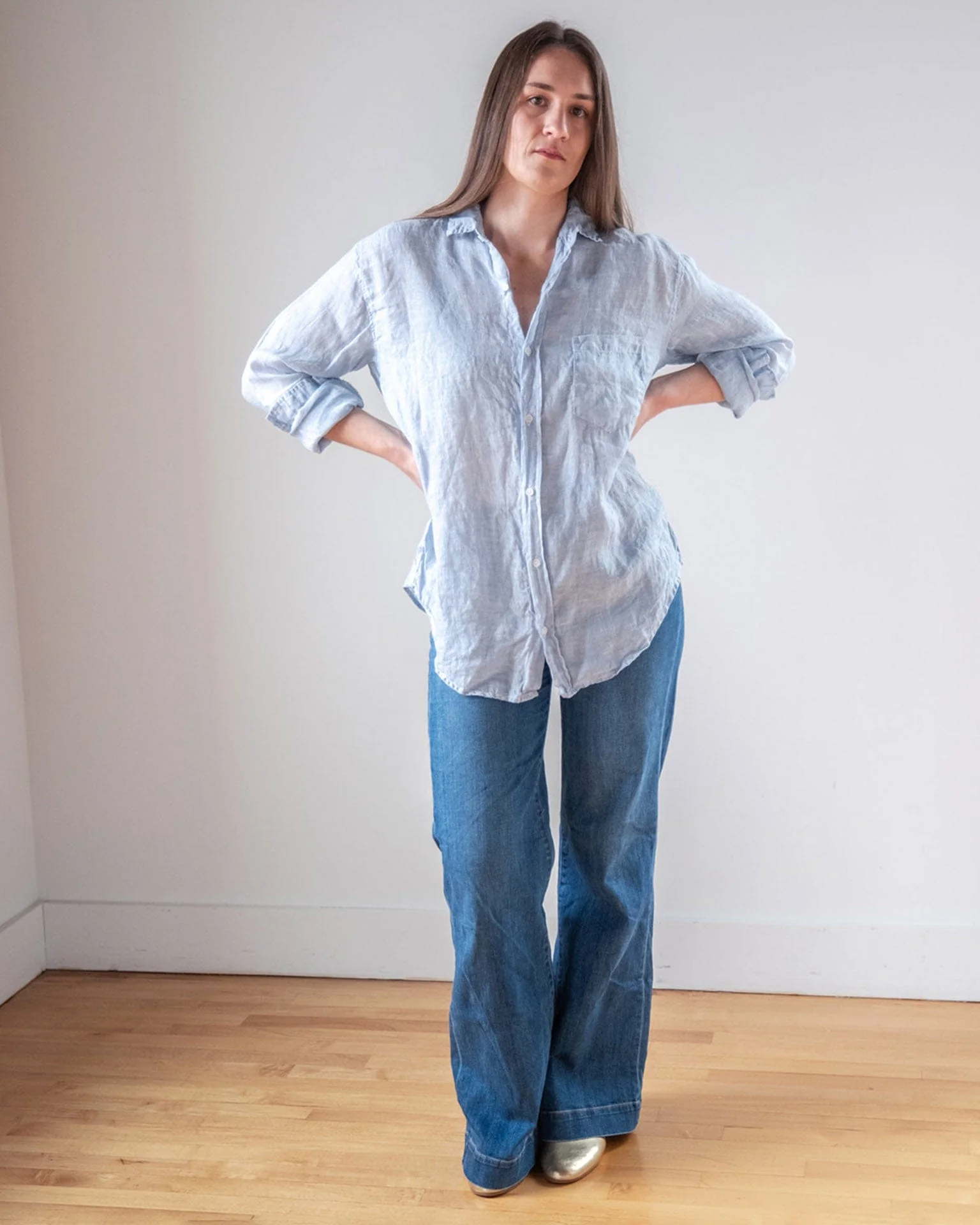 Alix Top in Aqua Chambray Linen - Image 2