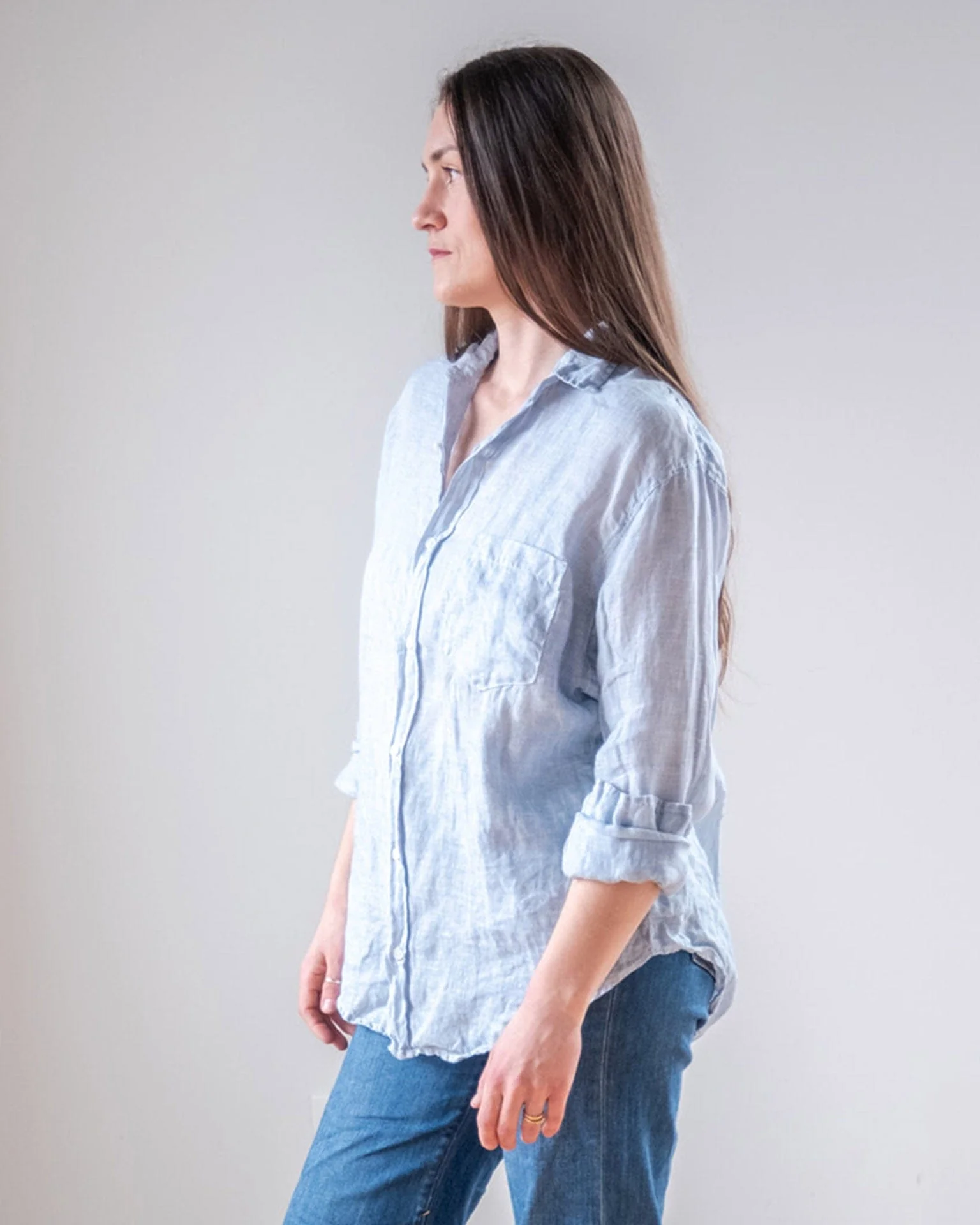 Alix Top in Aqua Chambray Linen - Image 4