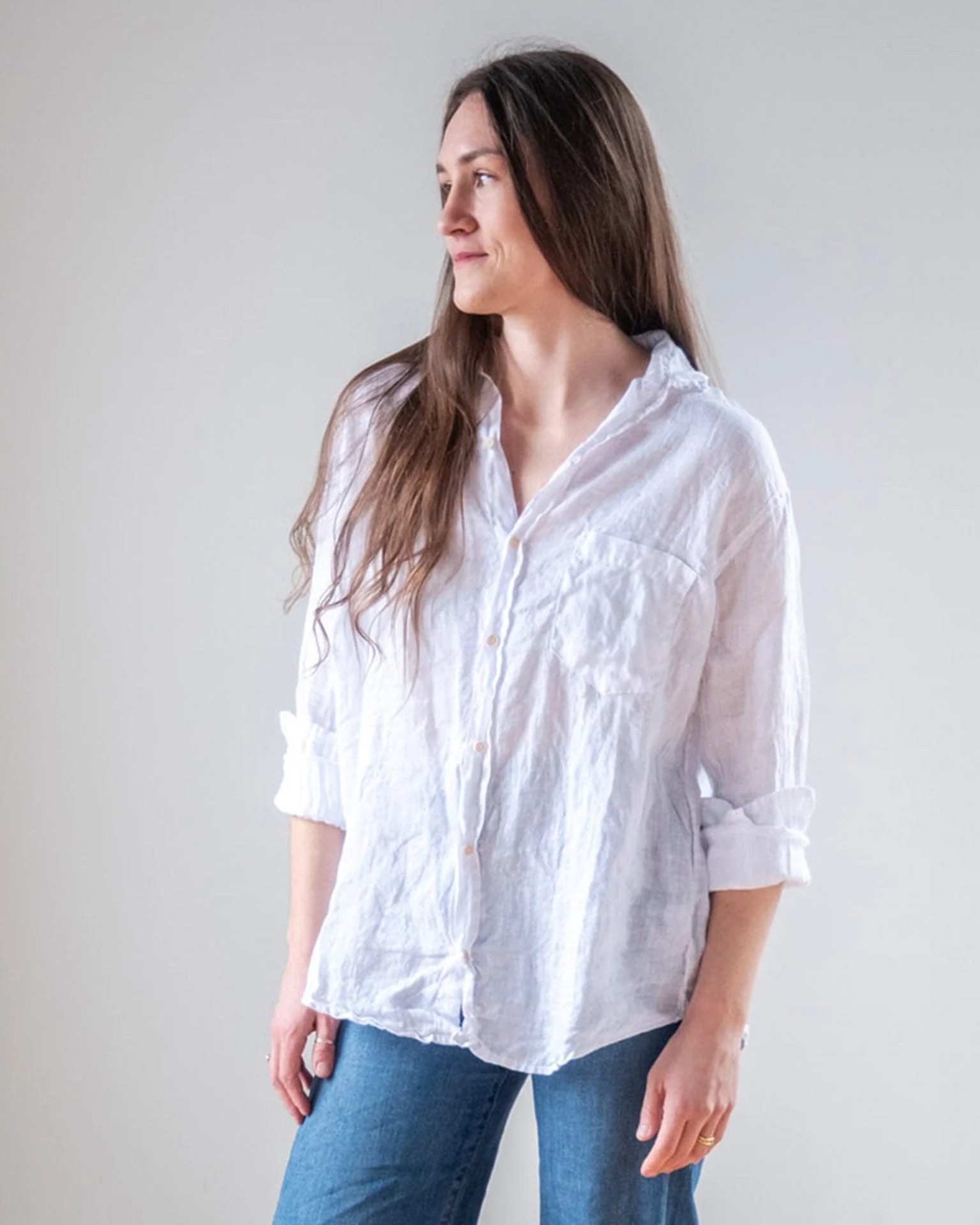 Alix Top in White Linen