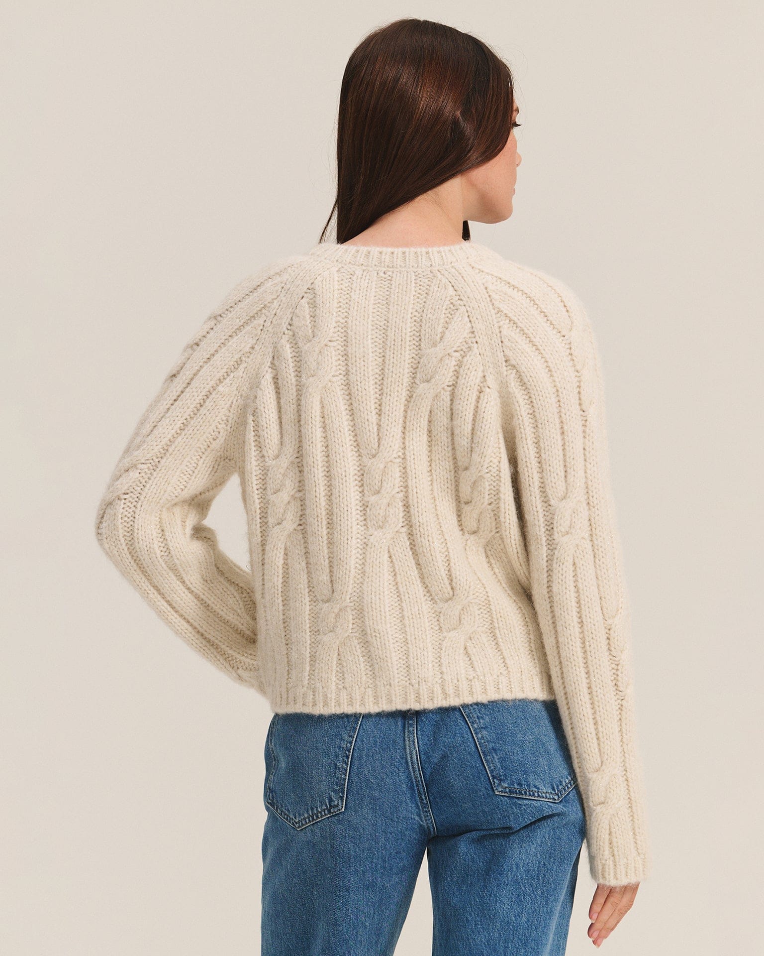 Allison Long Sleeve Crew Cardi in Ivory - Image 3
