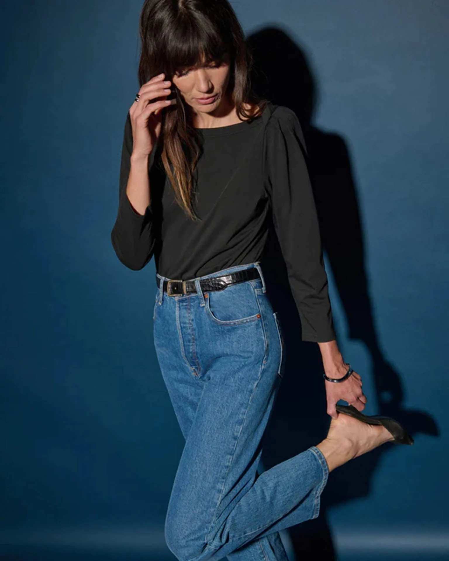 Amelie Envelope Neck Top in Jet Black