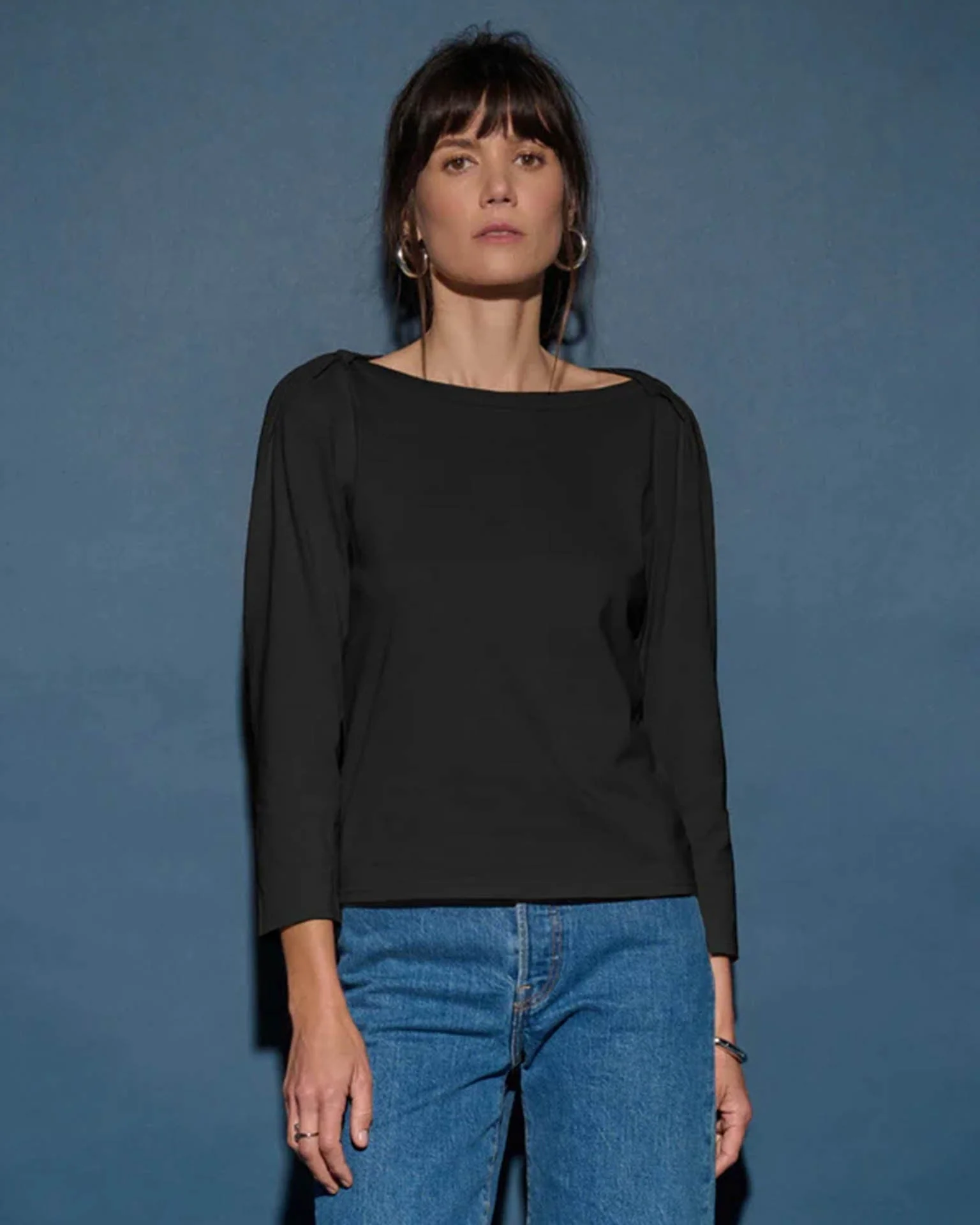Amelie Envelope Neck Top in Jet Black - Image 2