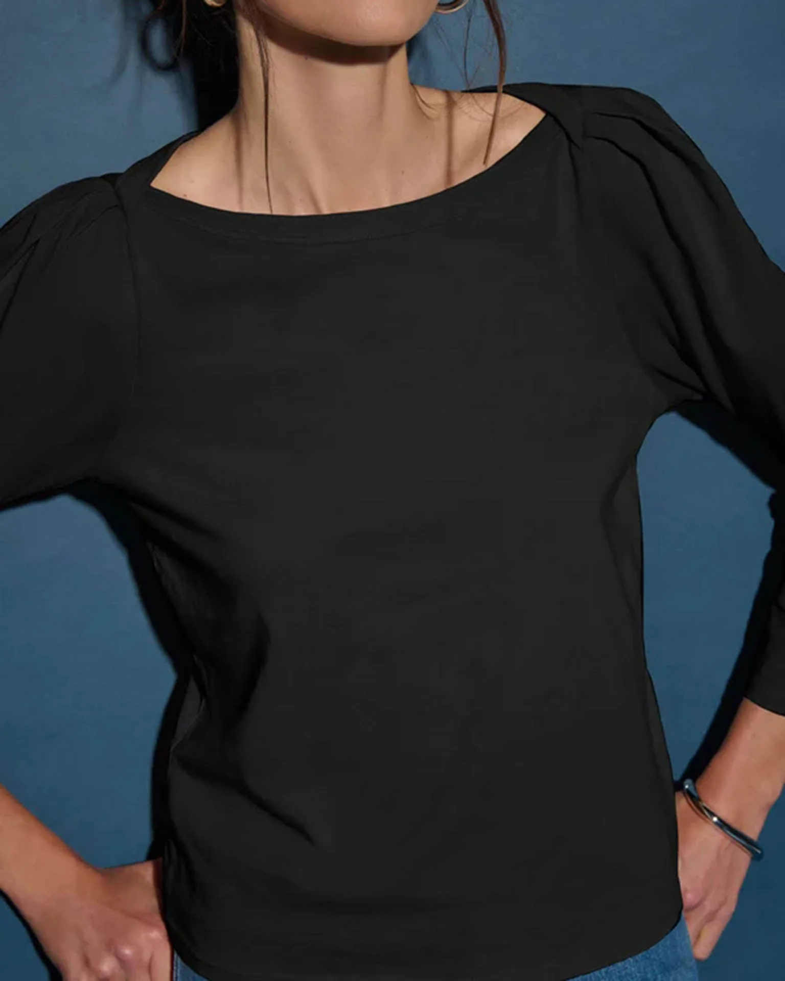 Amelie Envelope Neck Top in Jet Black - Image 3