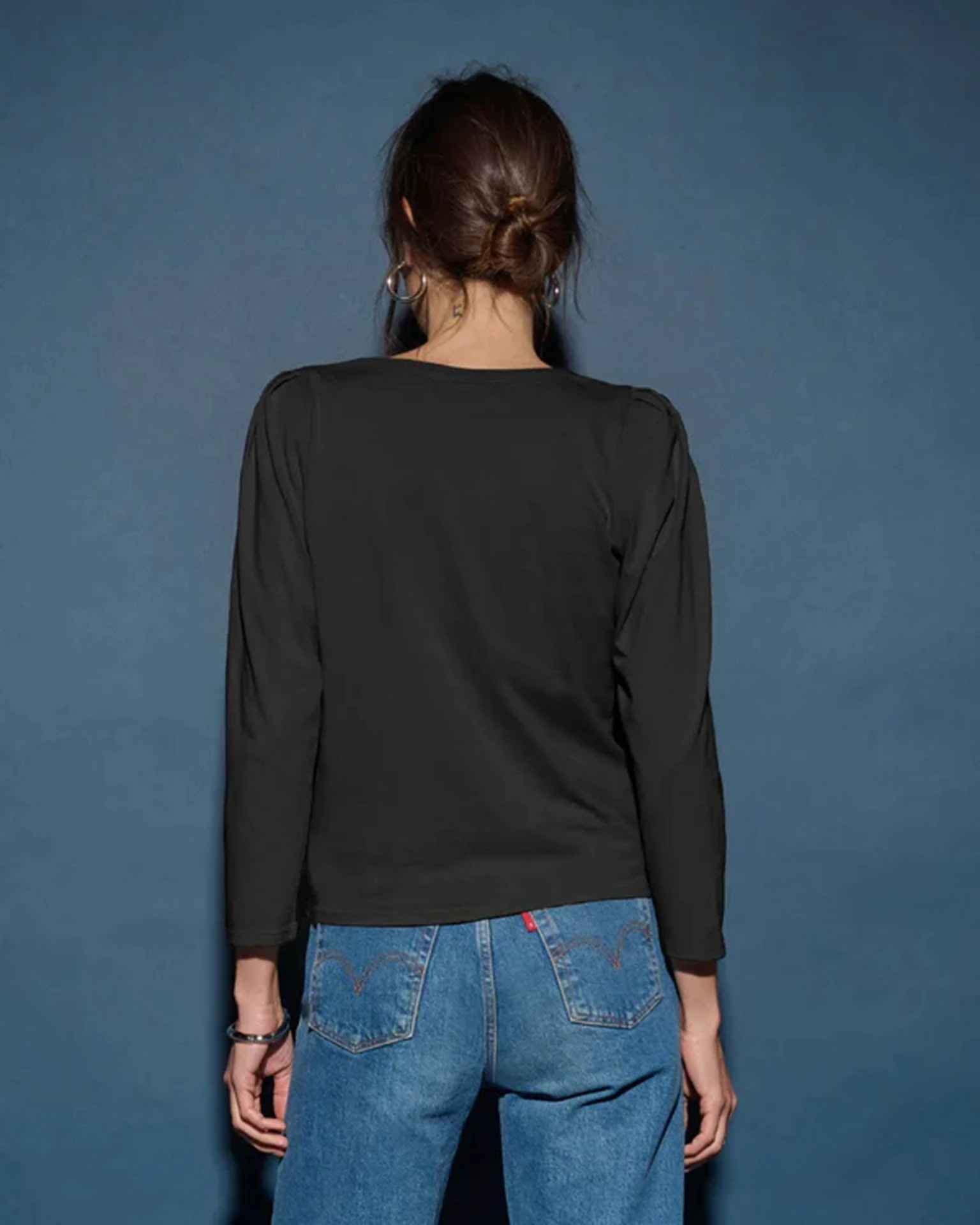 Amelie Envelope Neck Top in Jet Black - Image 4
