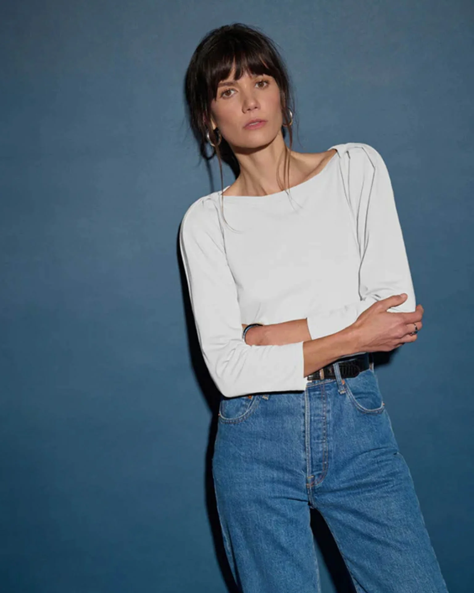 Amelie Envelope Neck Top in White - Image 2