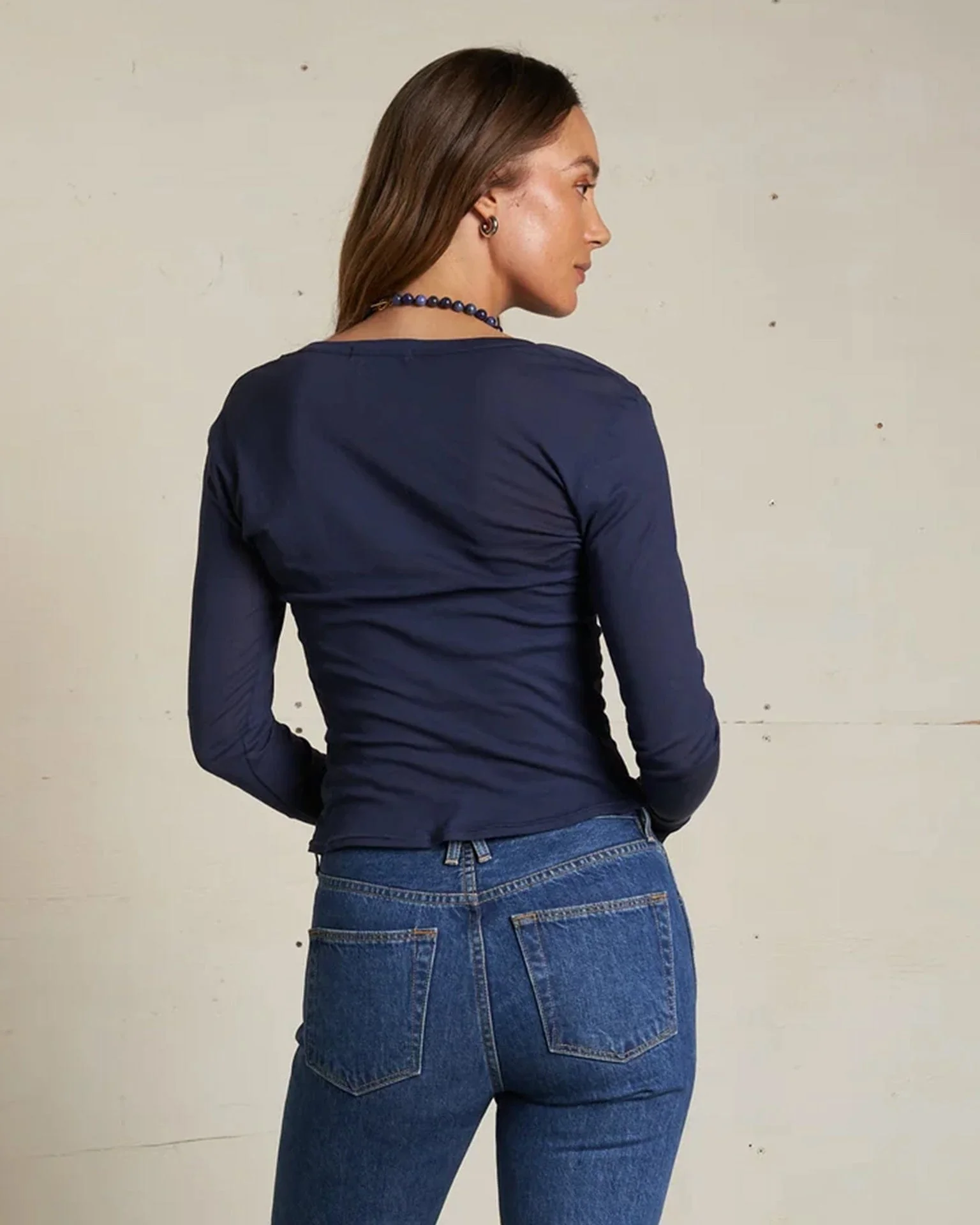 Angie Lt French Jersey Scoop L/S in Navy - Image 3