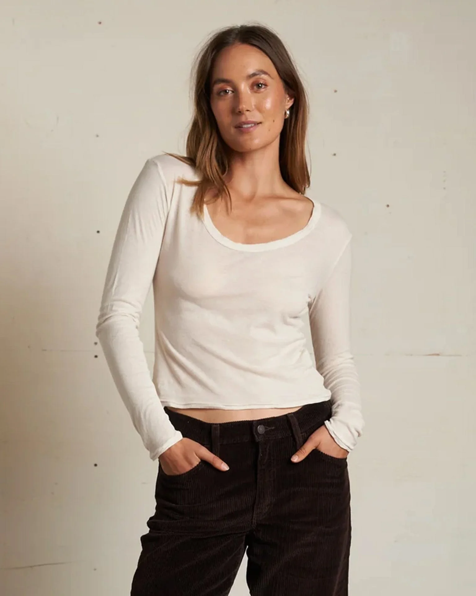Angie Lt French Jersey Scoop L/S in Sugar