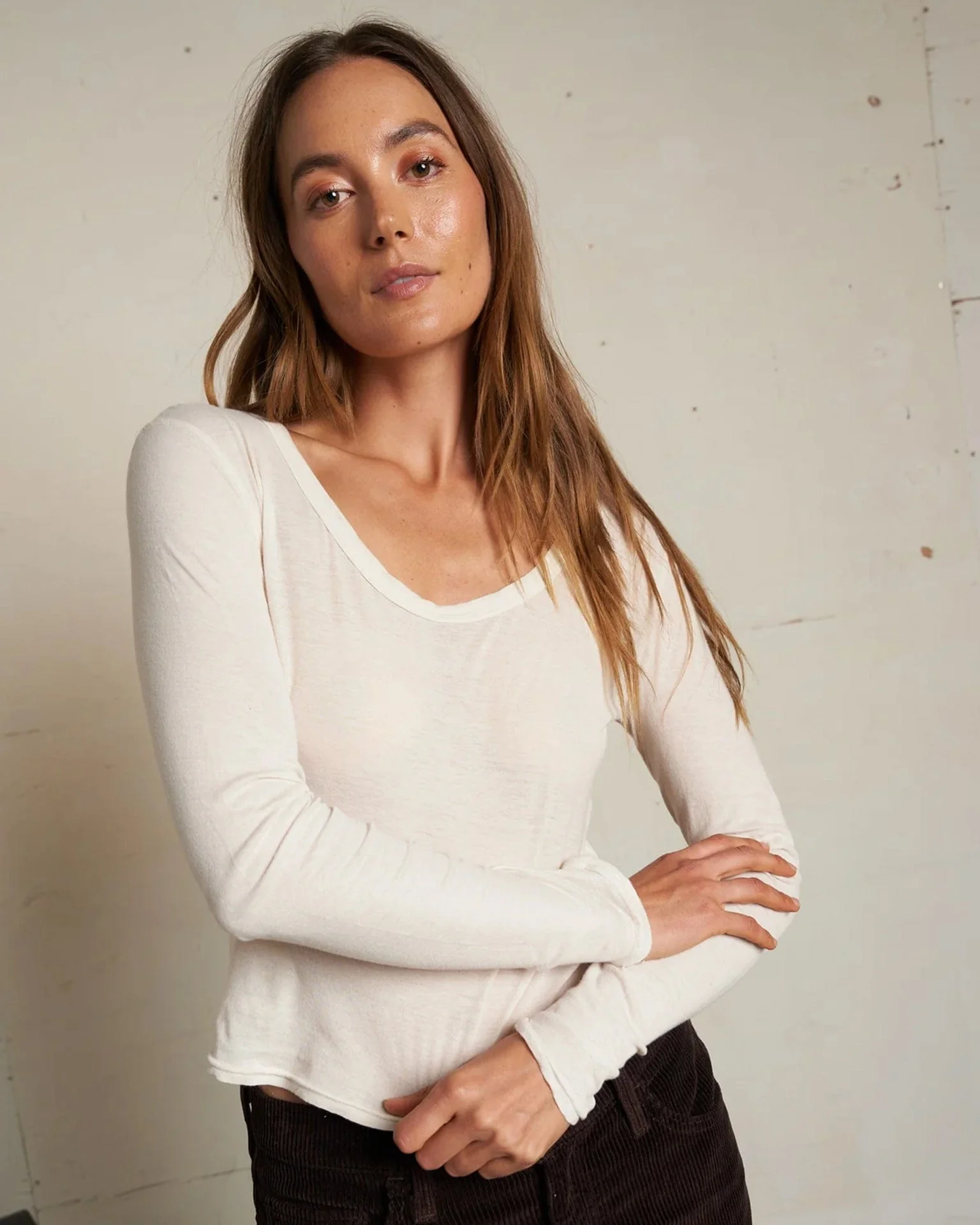 Angie Lt French Jersey Scoop L/S in Sugar - Image 2