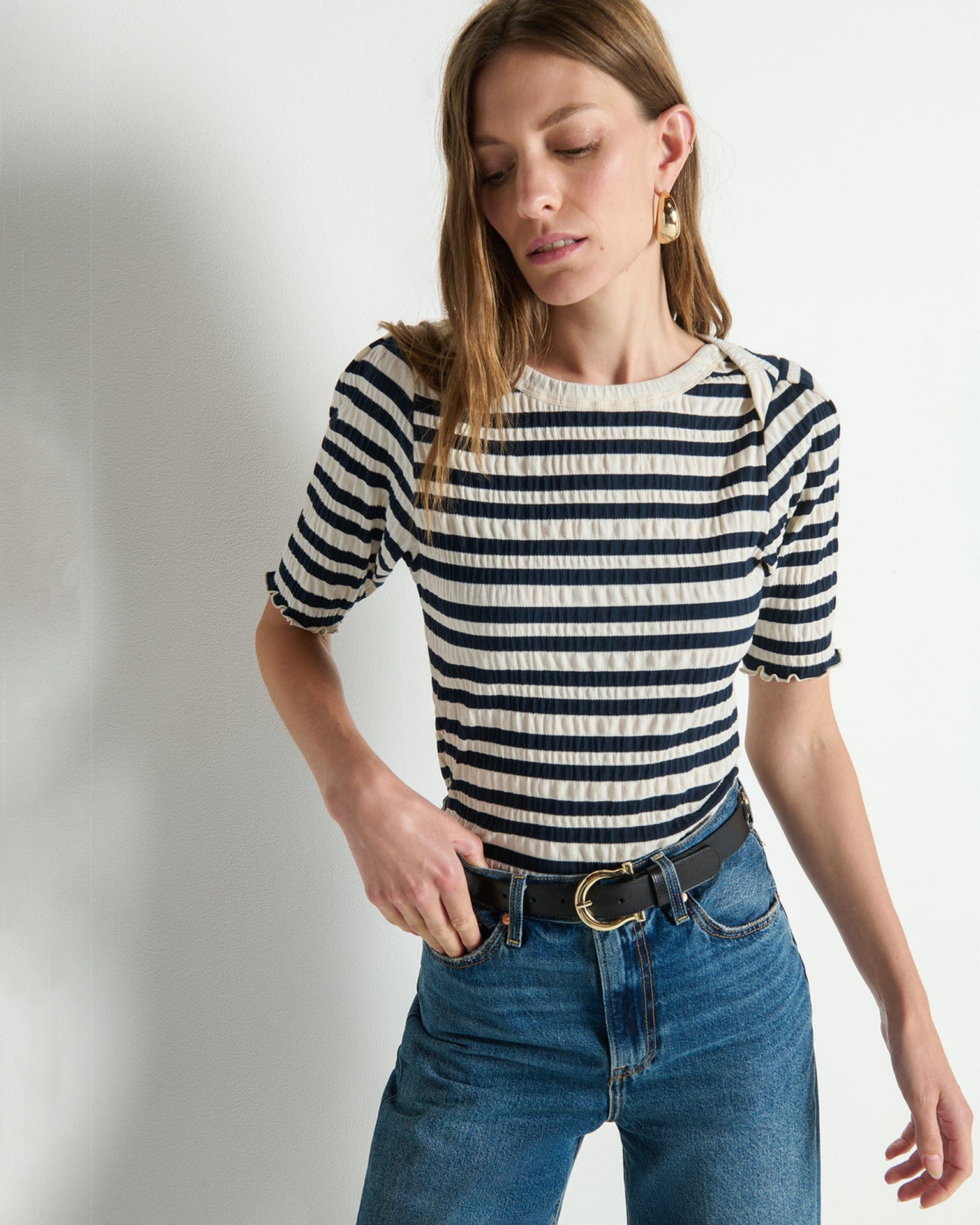 April Envelope Top in Crinkle Stripe