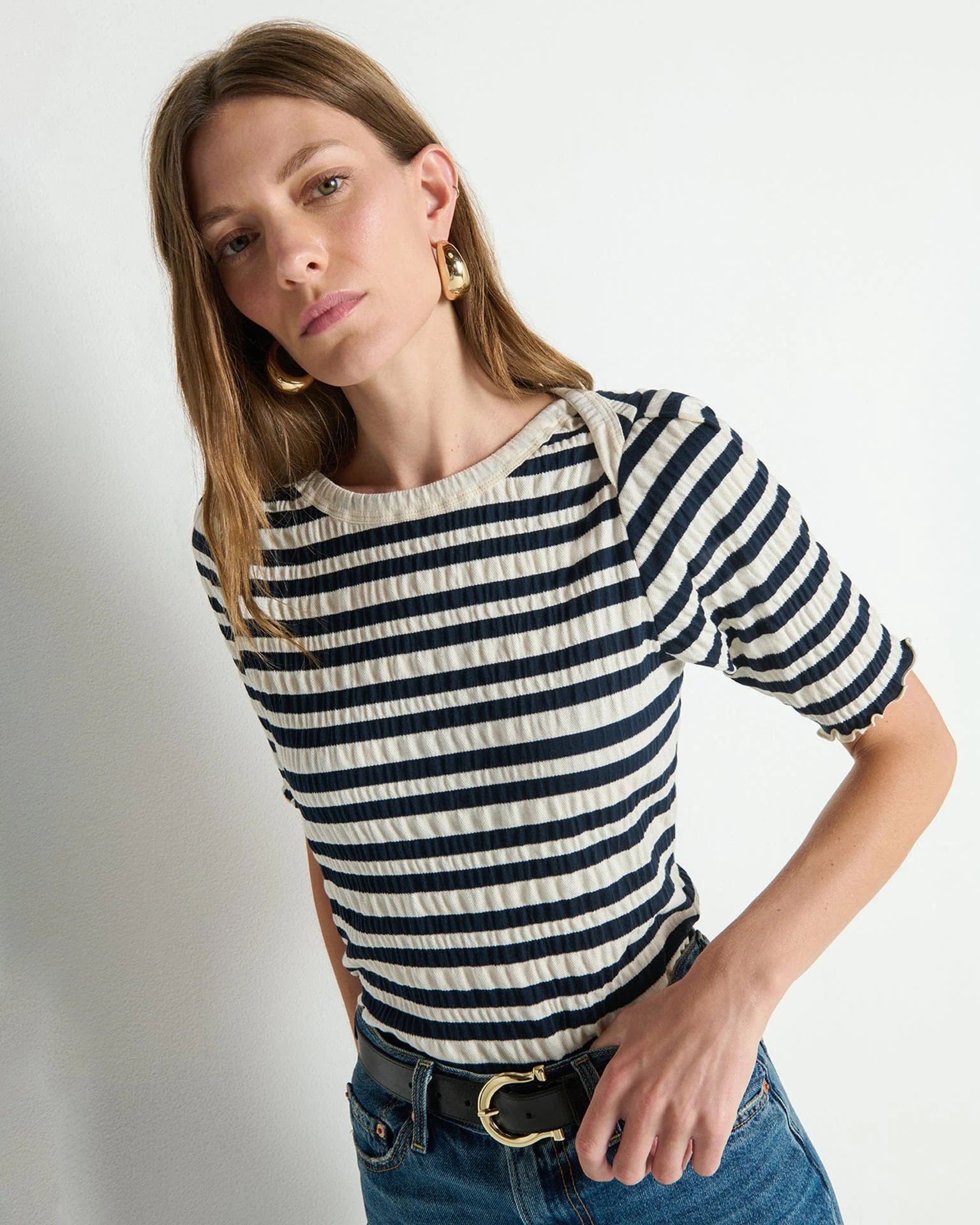 April Envelope Top in Crinkle Stripe - Image 2