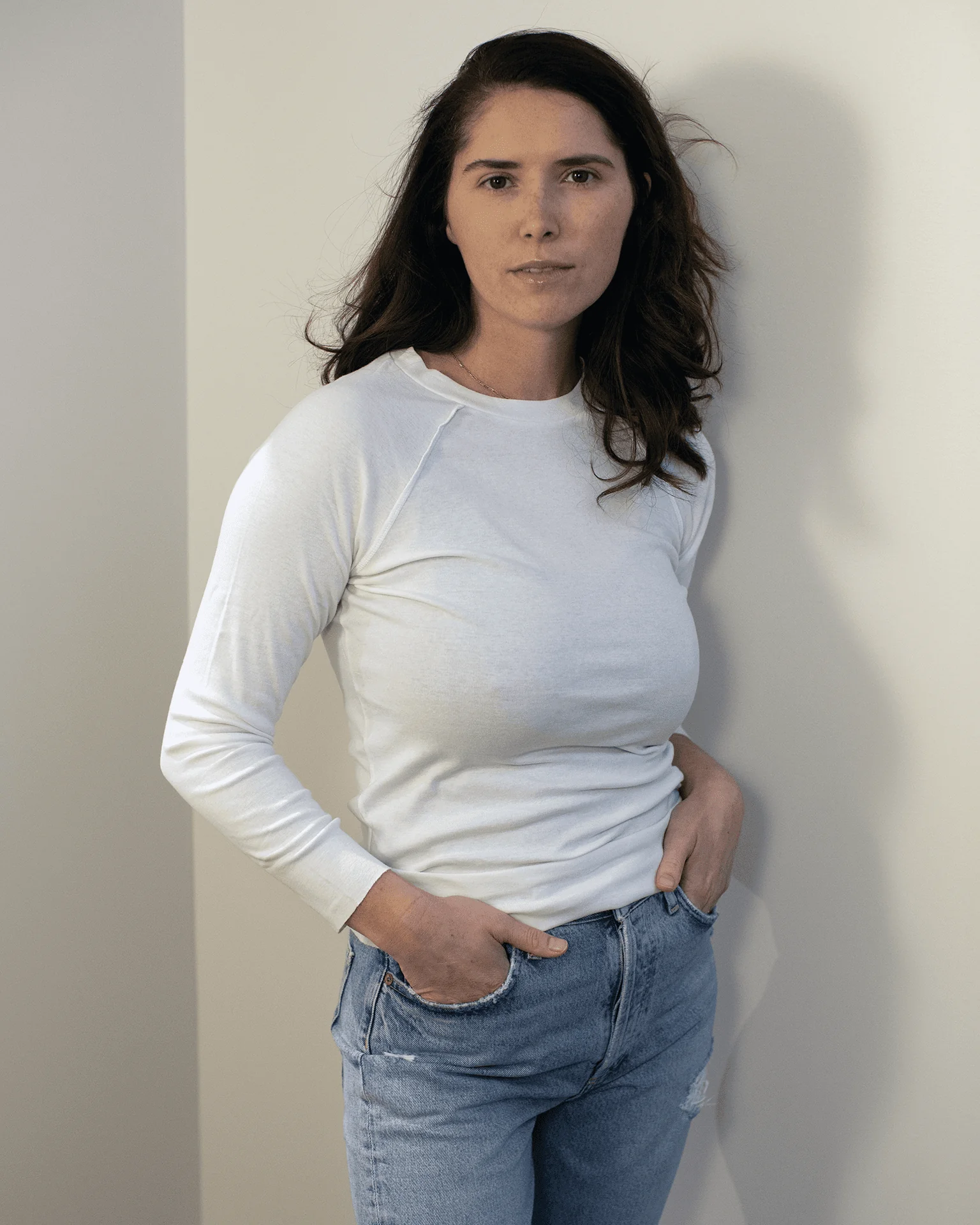 Aria Fitted Baby Rib Raglan Tee in White