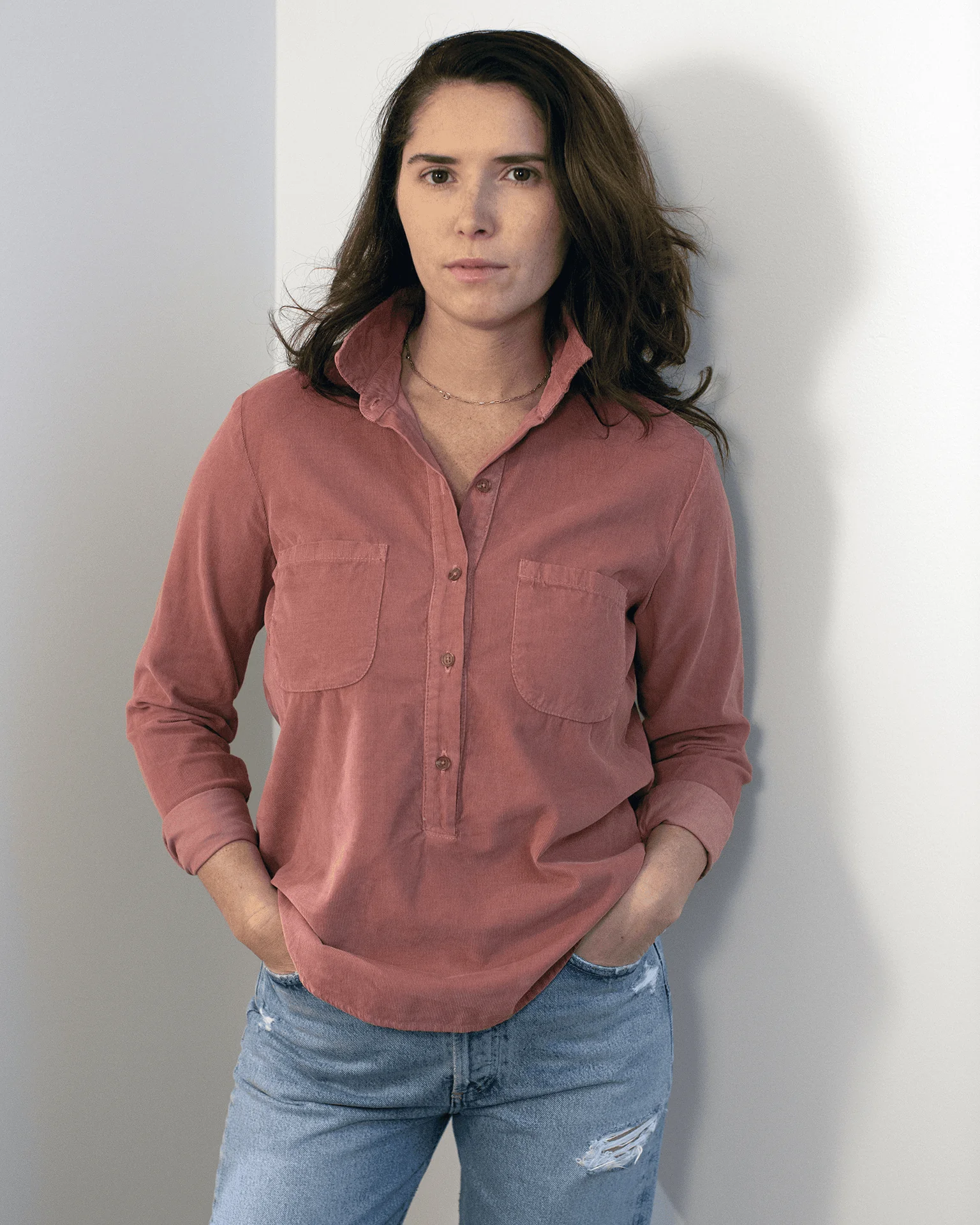 Arielle Long Sleeve Half Button Shirt in Allure