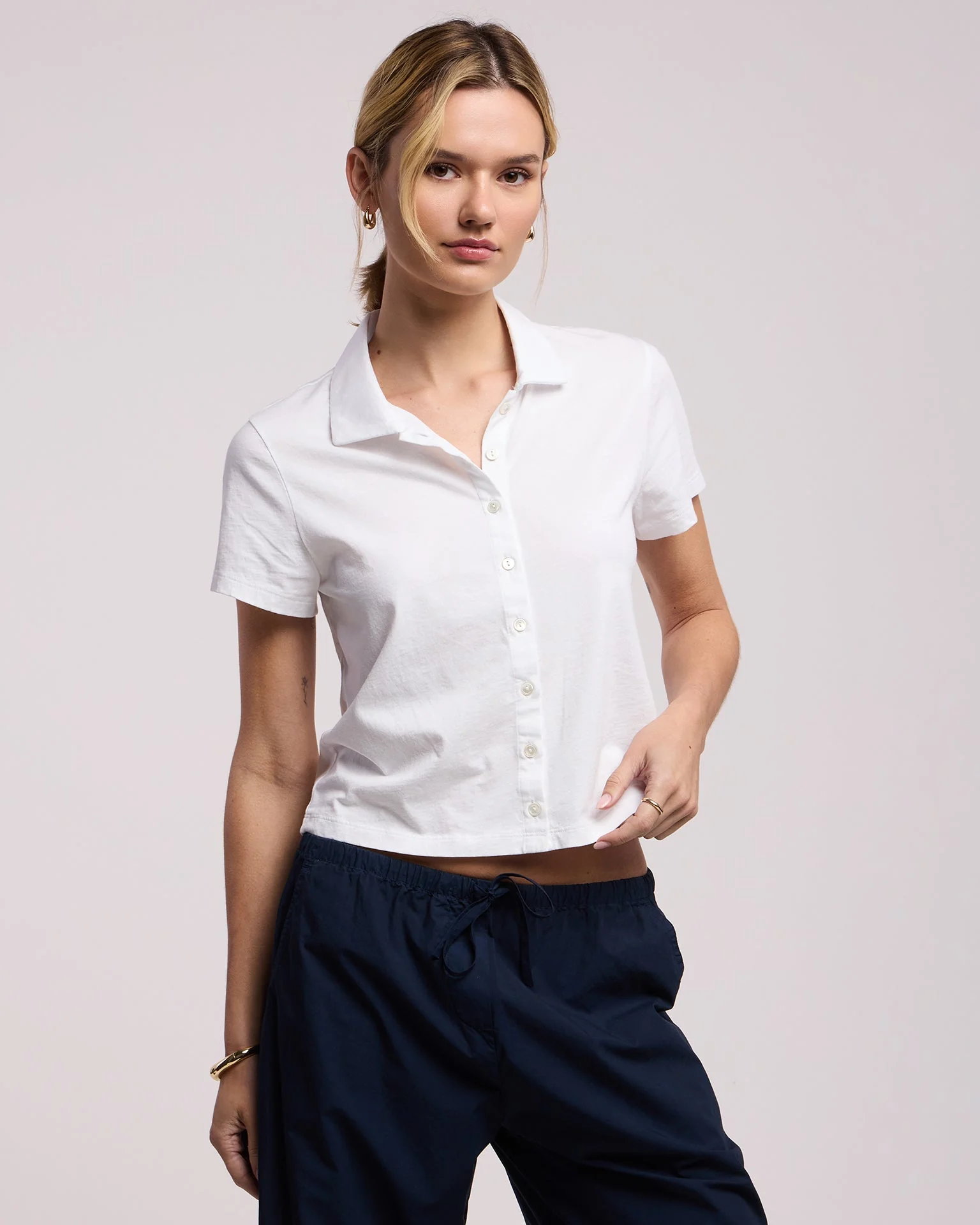 Arlene S/S Button Up Top In White