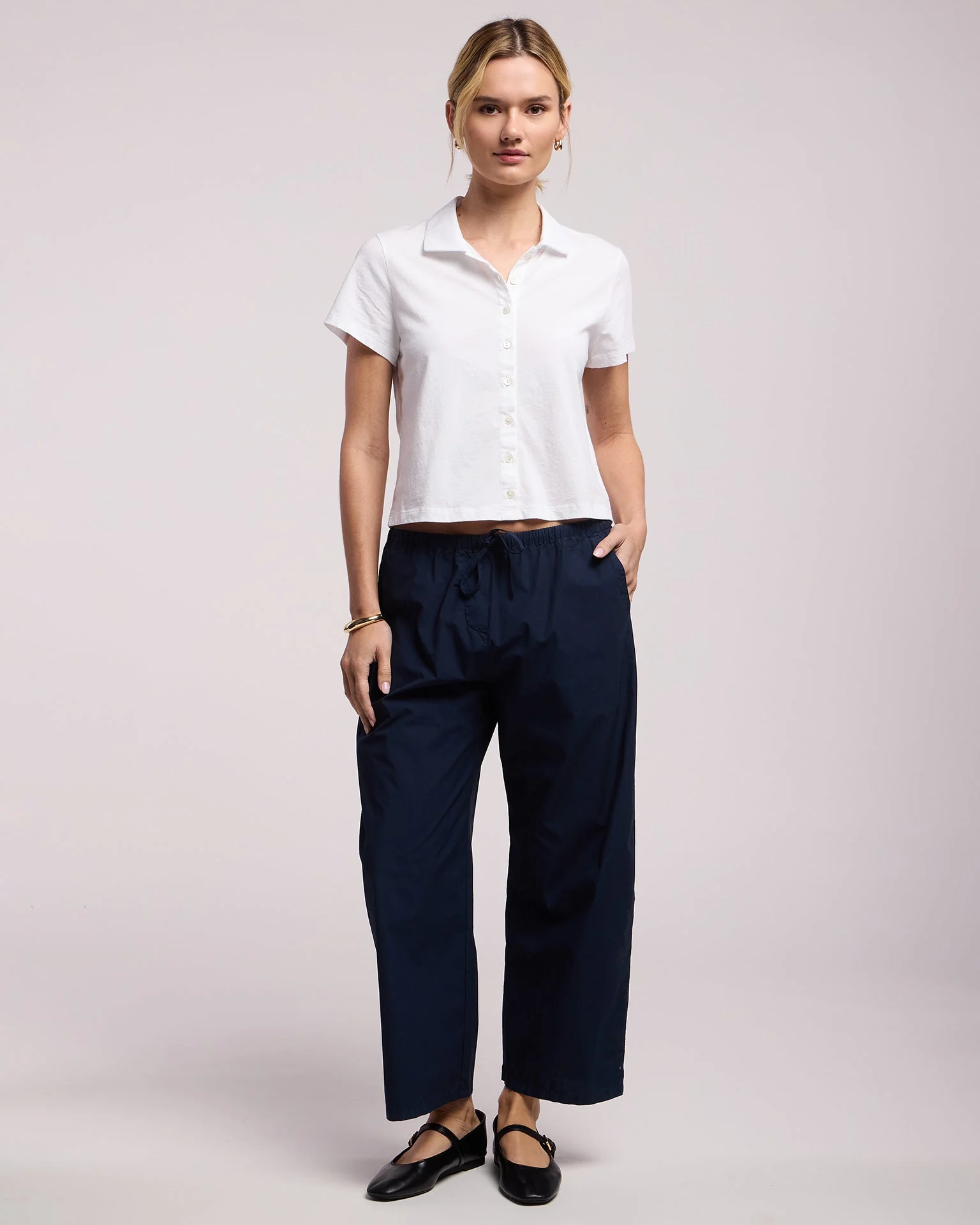 Arlene S/S Button Up Top In White - Image 2