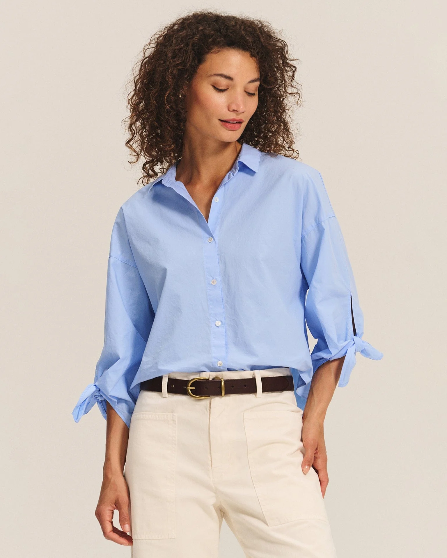 Arlette Knot Sleeve Button Up in Chill