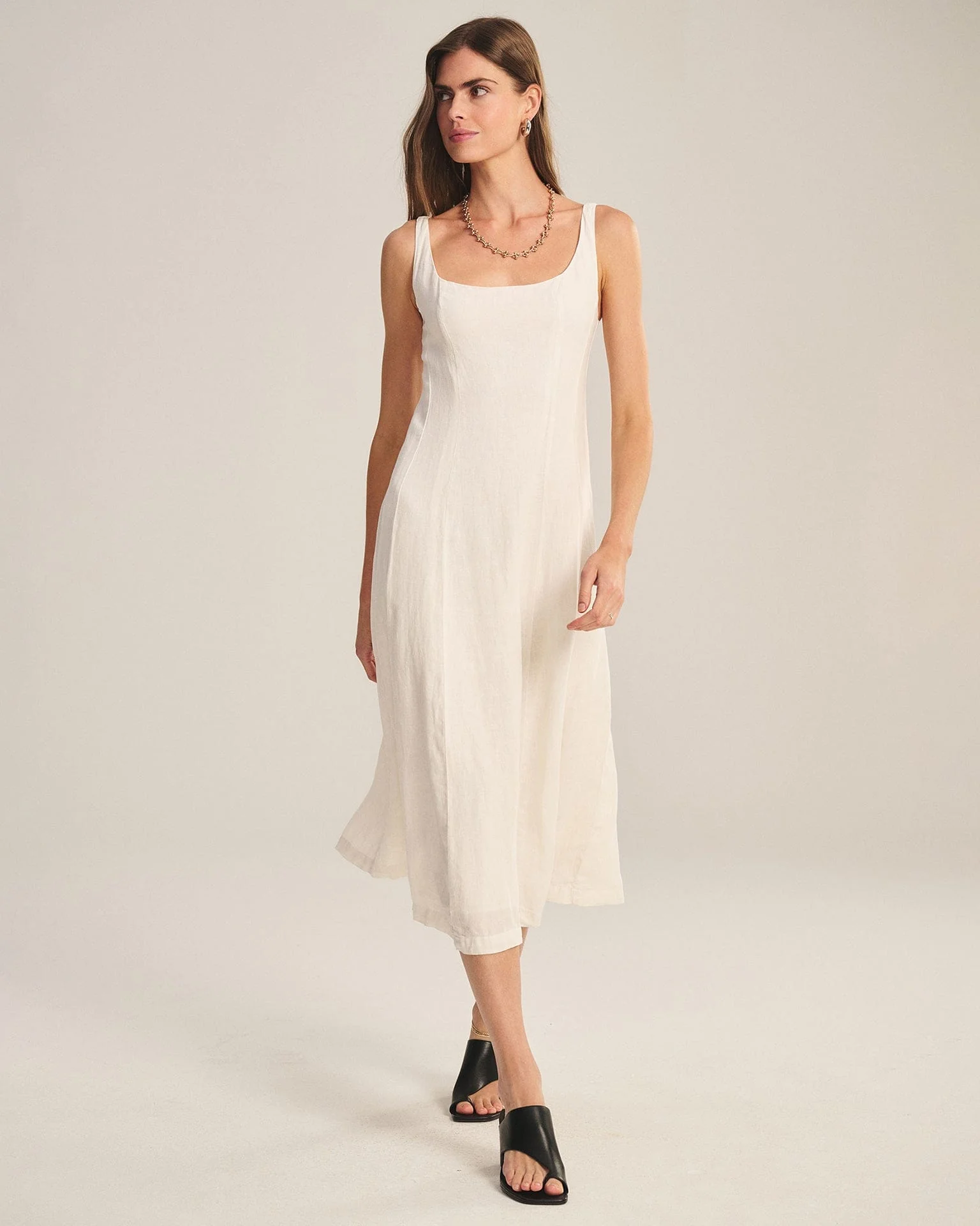 Austen Square Neck Sleeveless Dress in Chalk