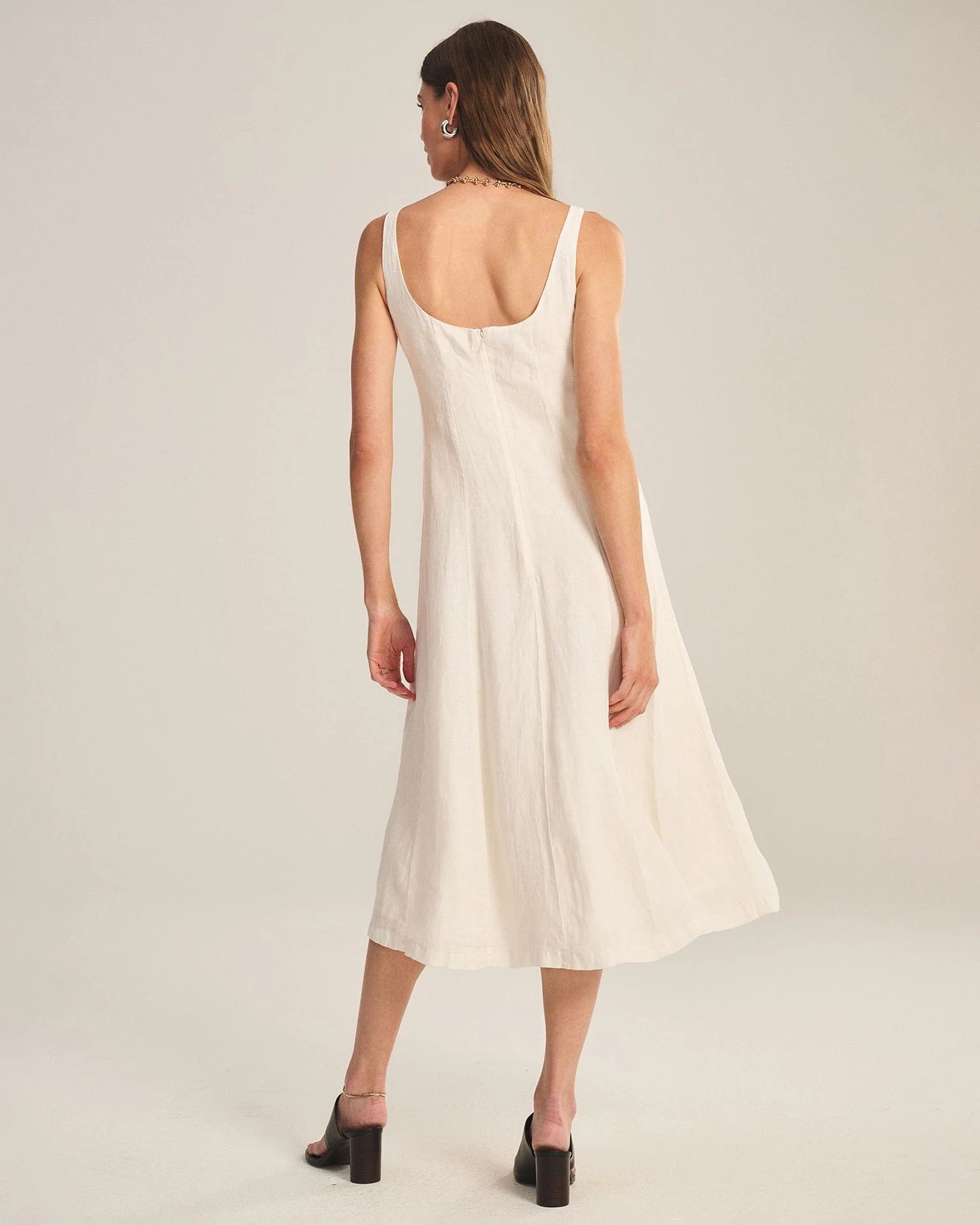 Austen Square Neck Sleeveless Dress in Chalk - Image 3