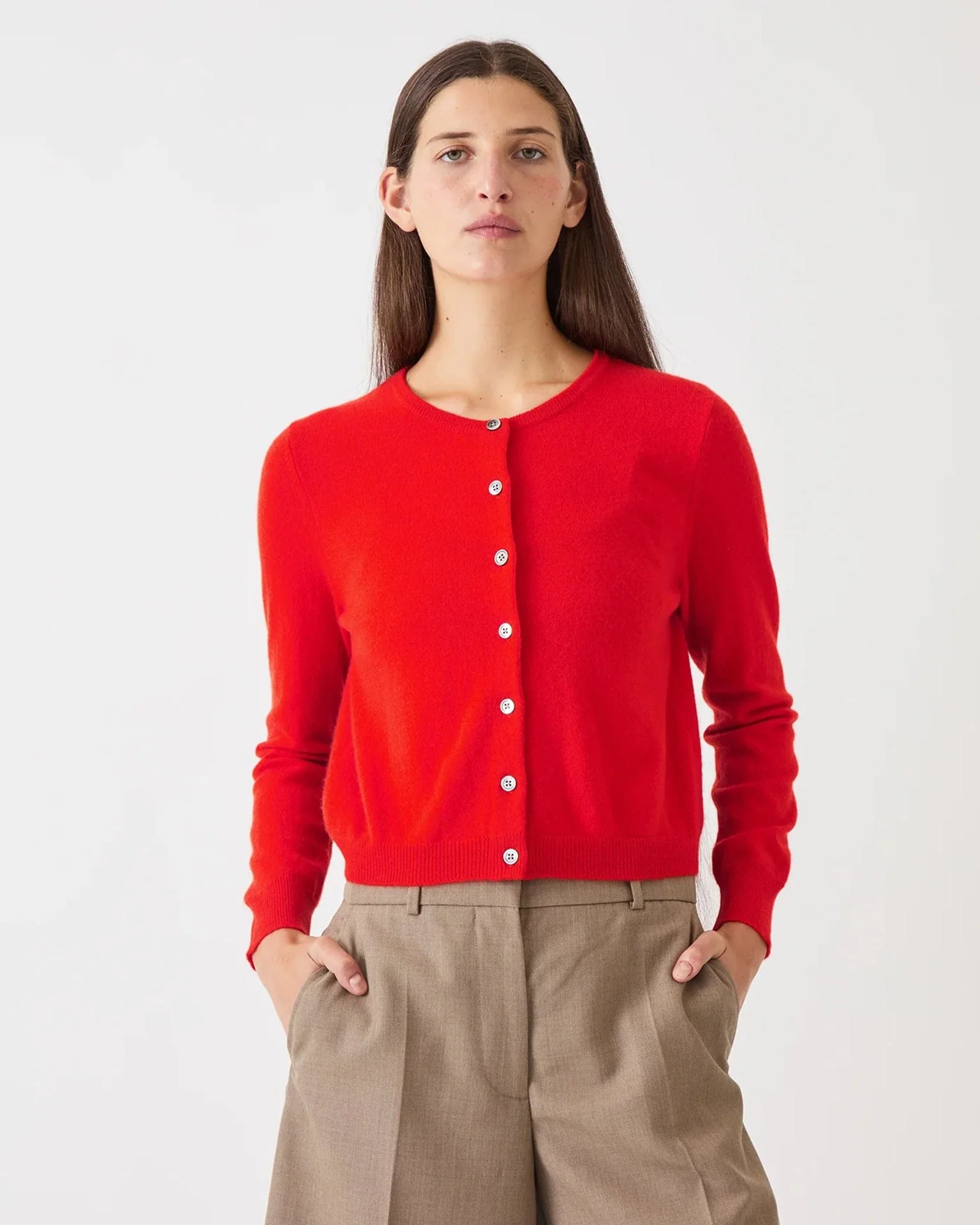 Ava Cashmere Cardigan in Scarlet
