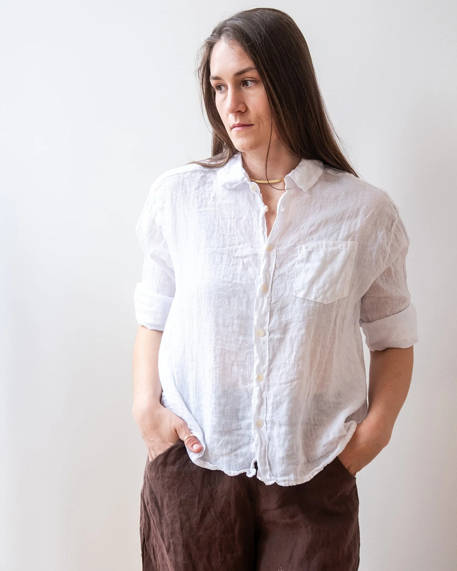 Aven 3/4 Sleeve Top in White Linen