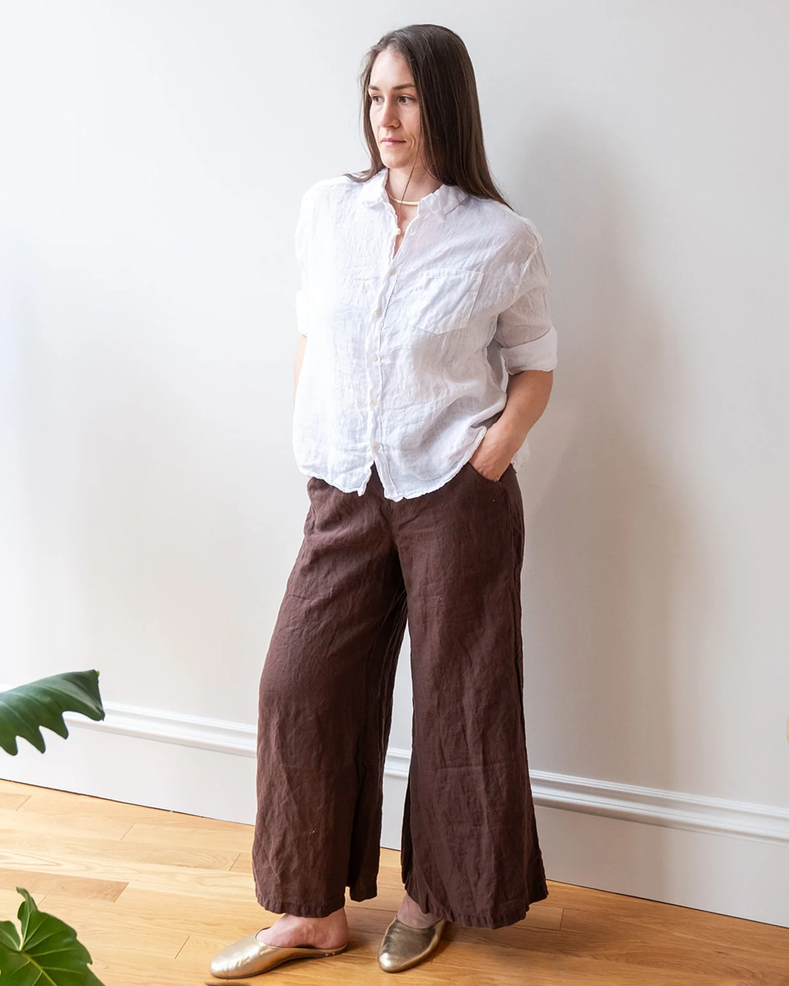 Aven 3/4 Sleeve Top in White Linen - Image 2