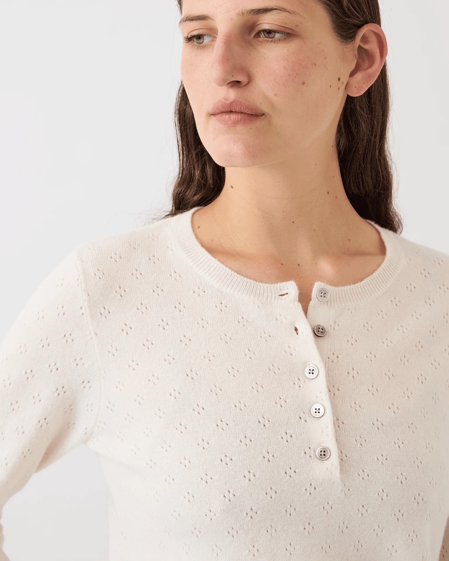 Avery Pointelle Cashmere Sweater in Ivory - Image 2