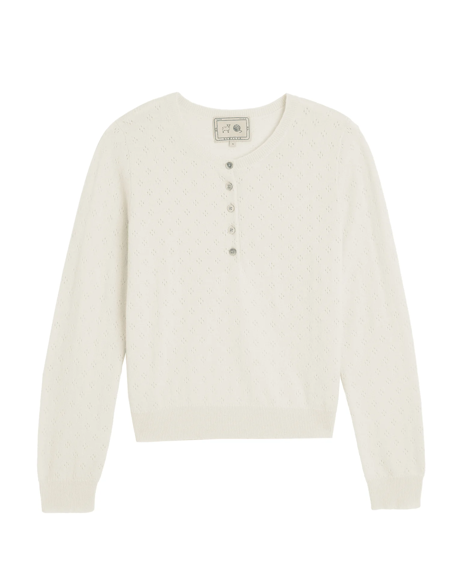 Avery Pointelle Cashmere Sweater in Ivory - Image 3