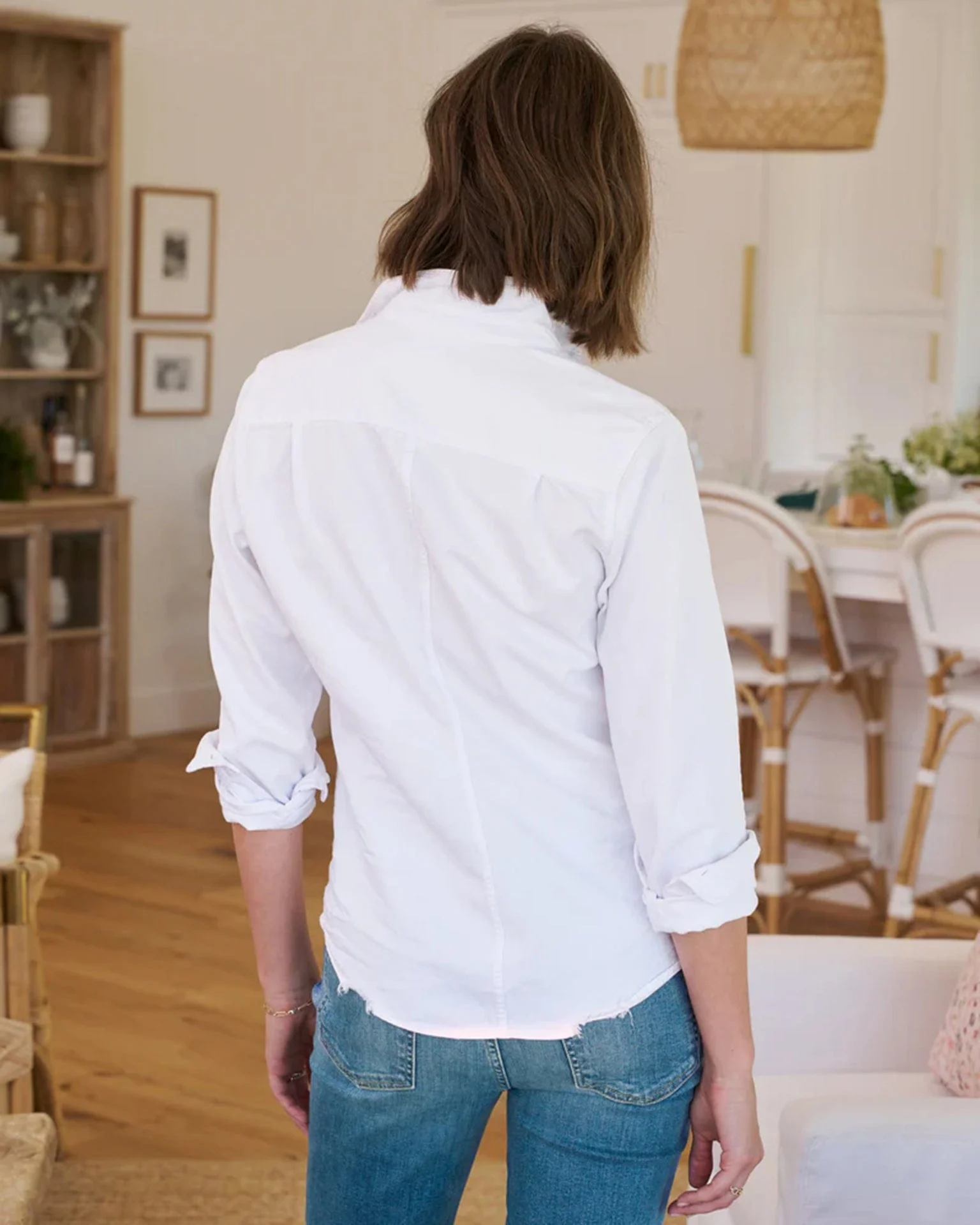Barry Button Down in White Distressed Famous Denim - Image 3