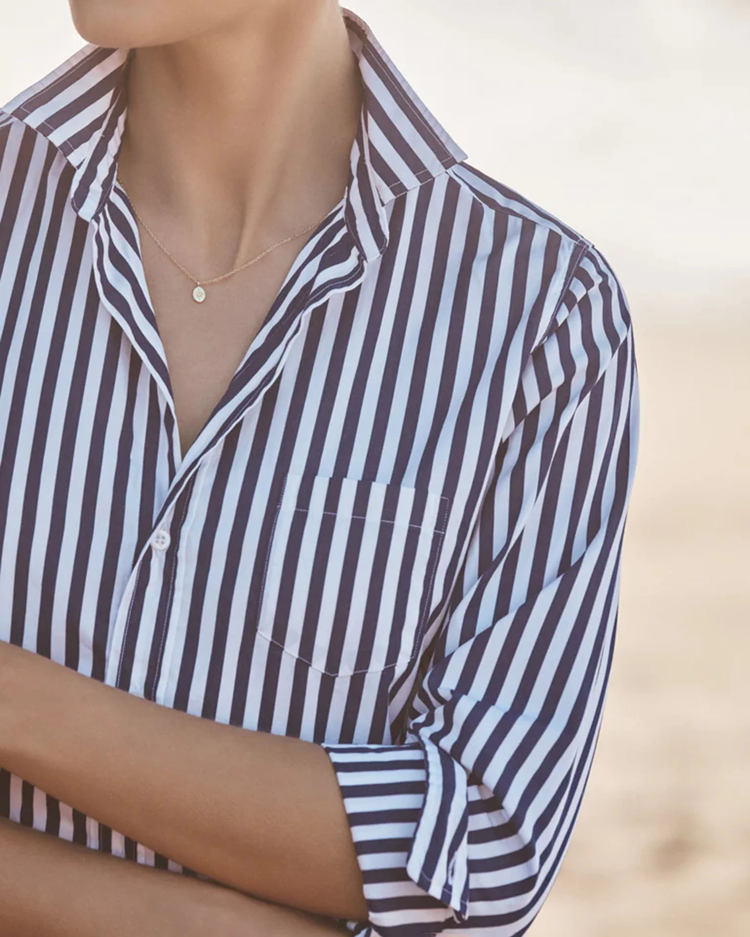 Barry Tailored Button Up Shirt in Navy White Stripe - Image 2