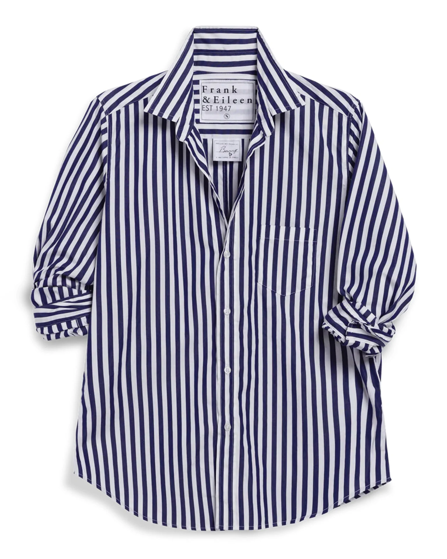 Barry Tailored Button Up Shirt in Navy White Stripe - Image 4