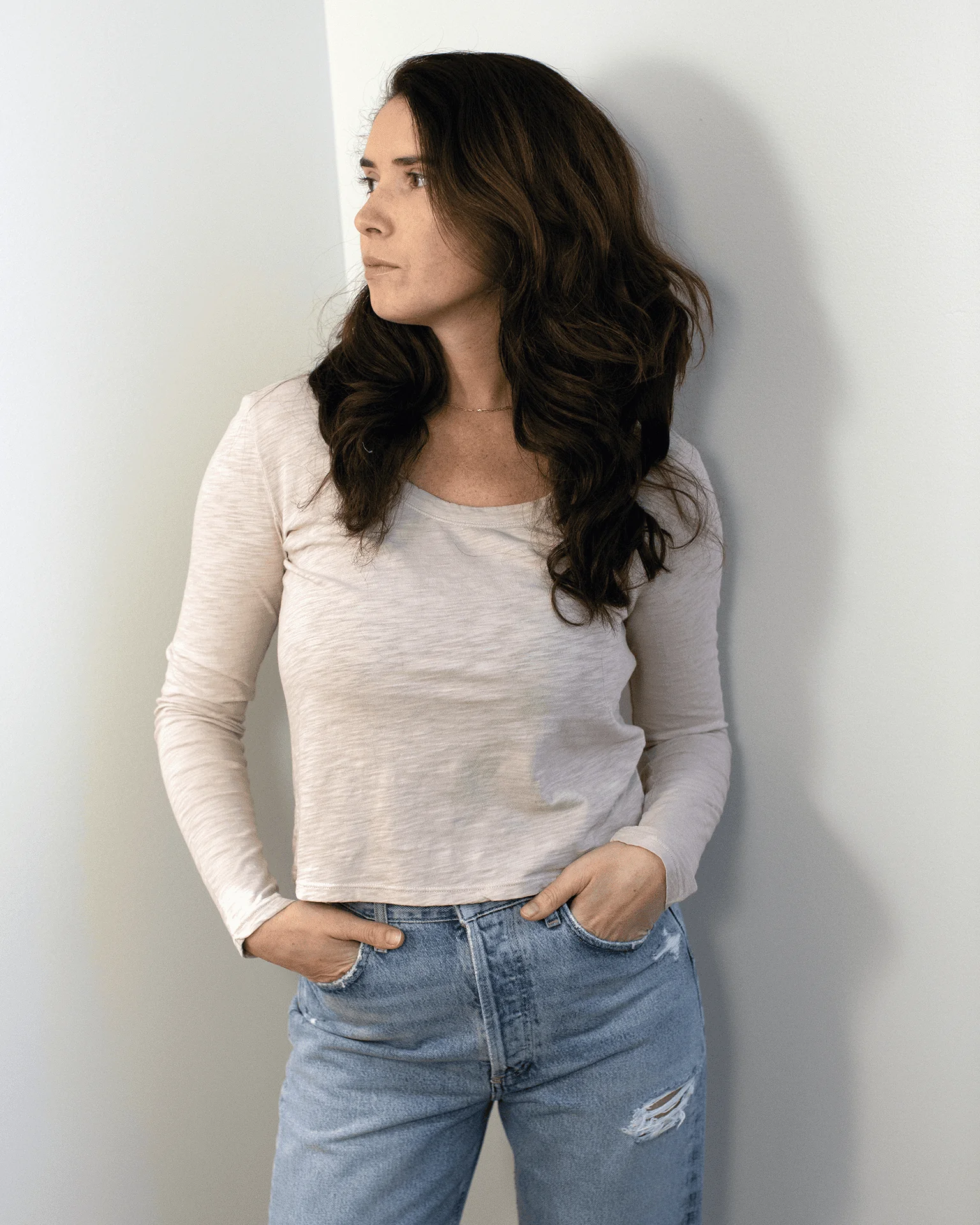 Becky Long Sleeve Scoop Neck Top in Dollhouse