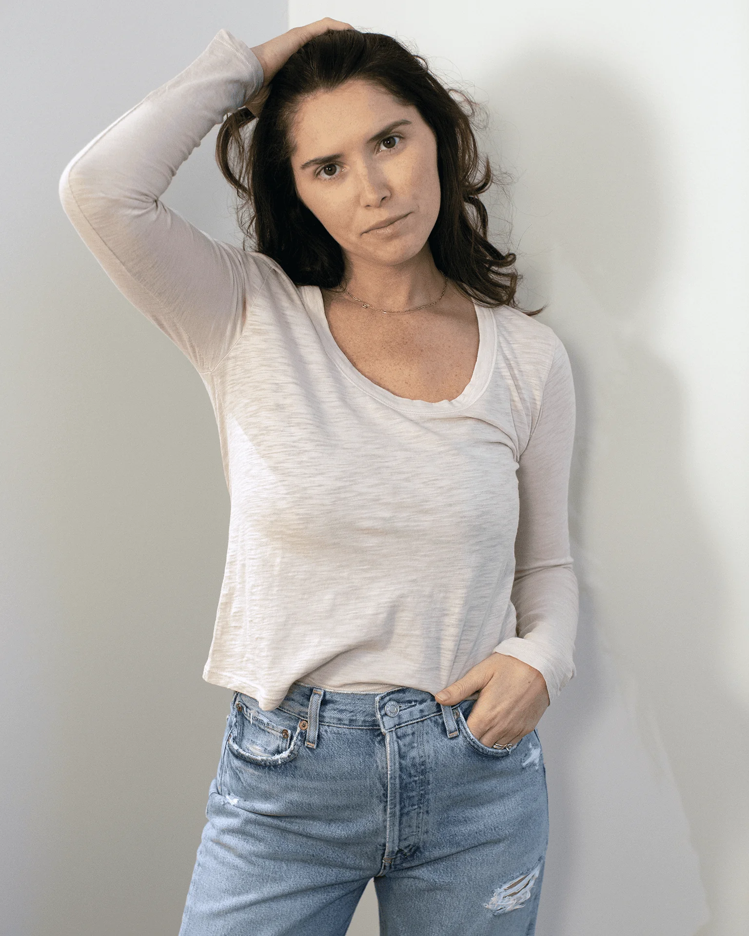 Becky Long Sleeve Scoop Neck Top in Sesame - Image 2