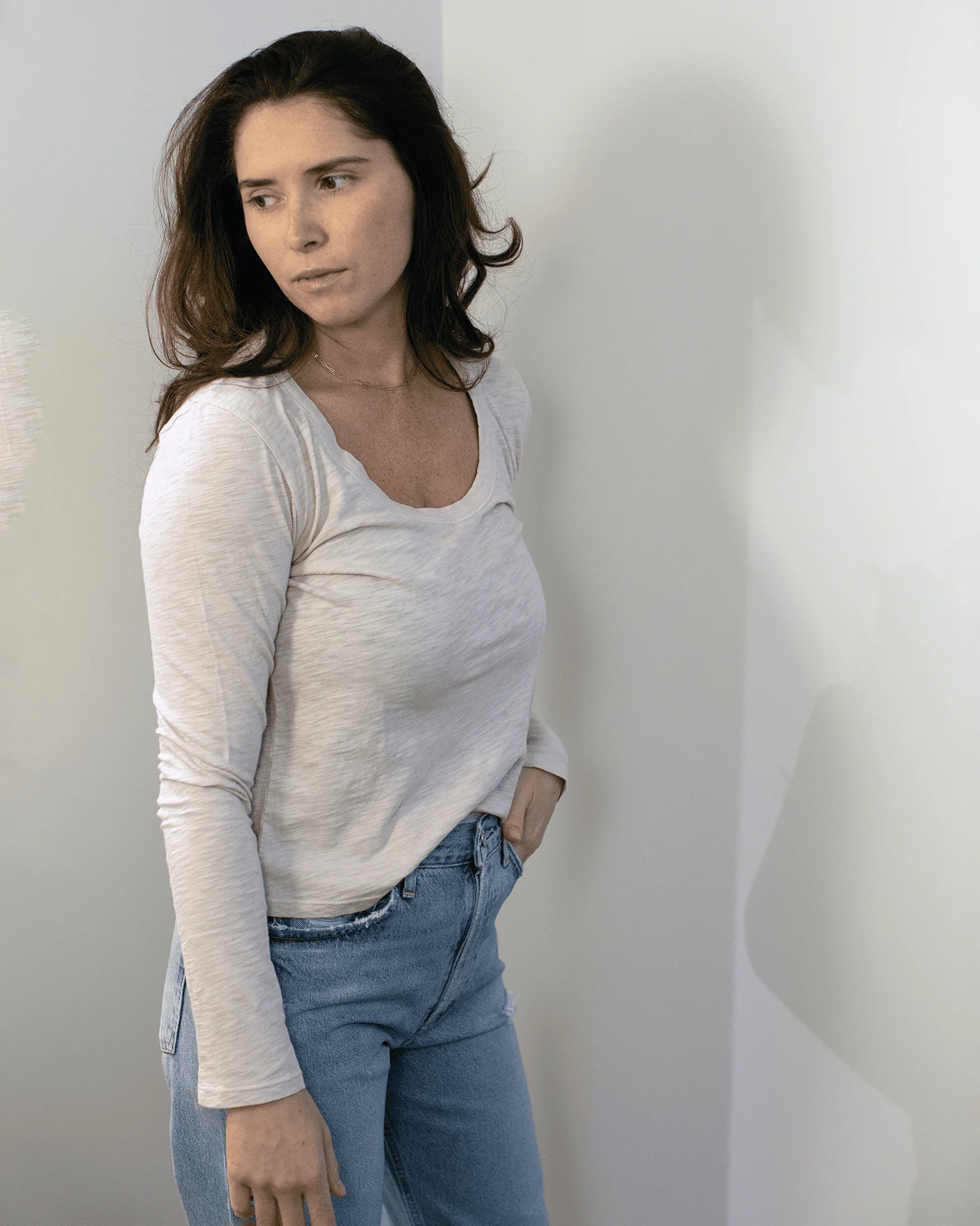 Becky Long Sleeve Scoop Neck Top in Sesame - Image 3