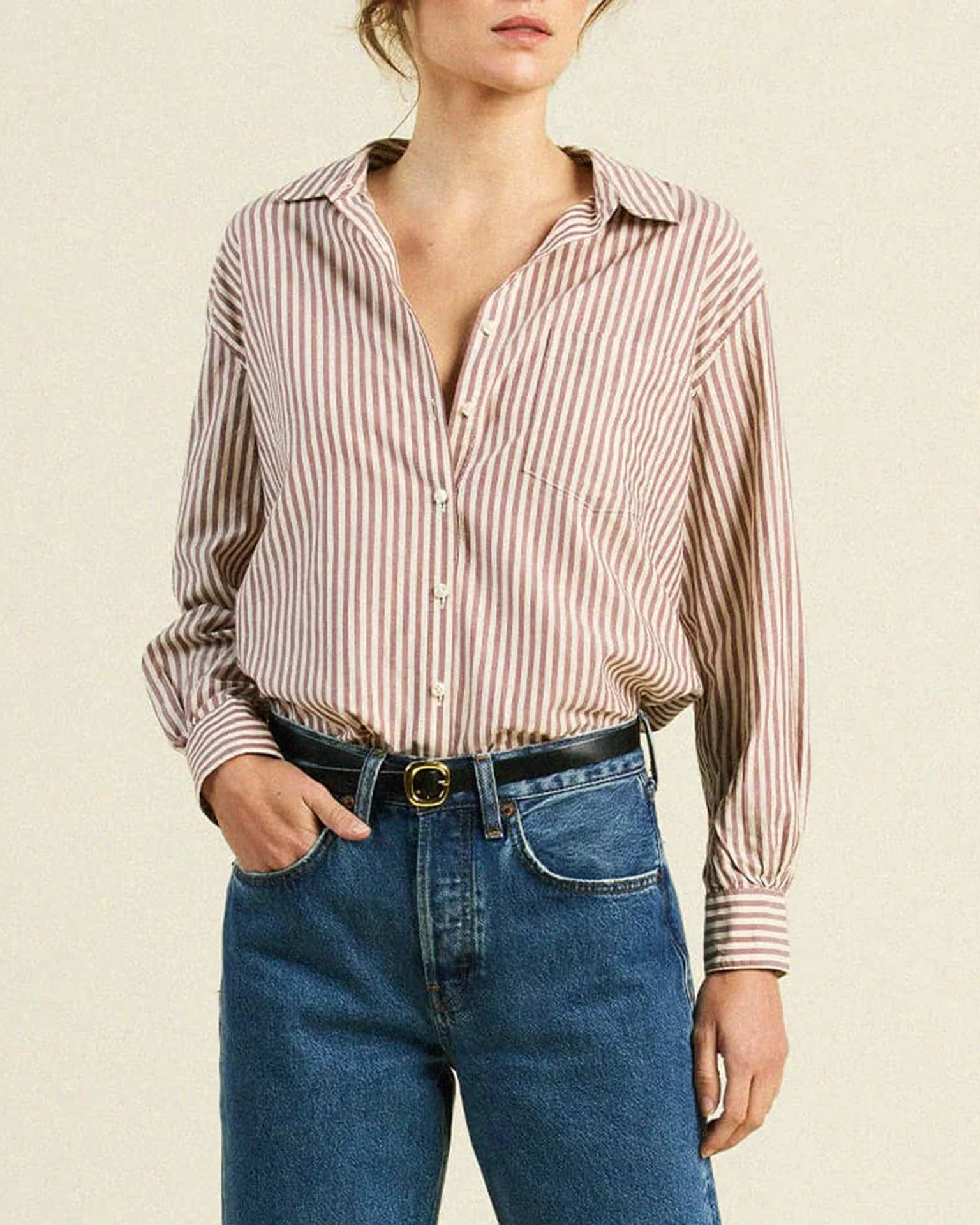 Blake Oversized Shirt in Burgundy Stripe