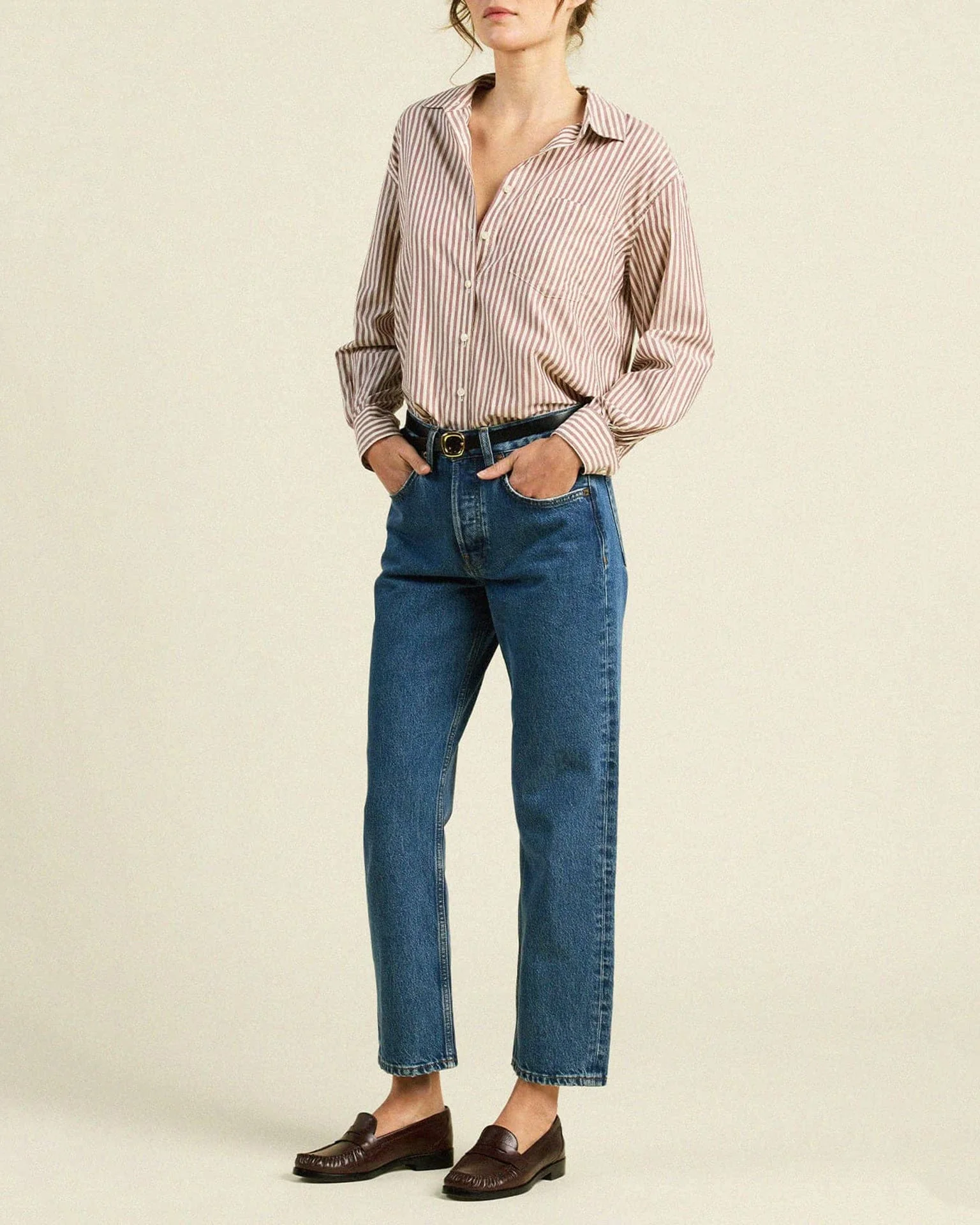 Blake Oversized Shirt in Burgundy Stripe - Image 2