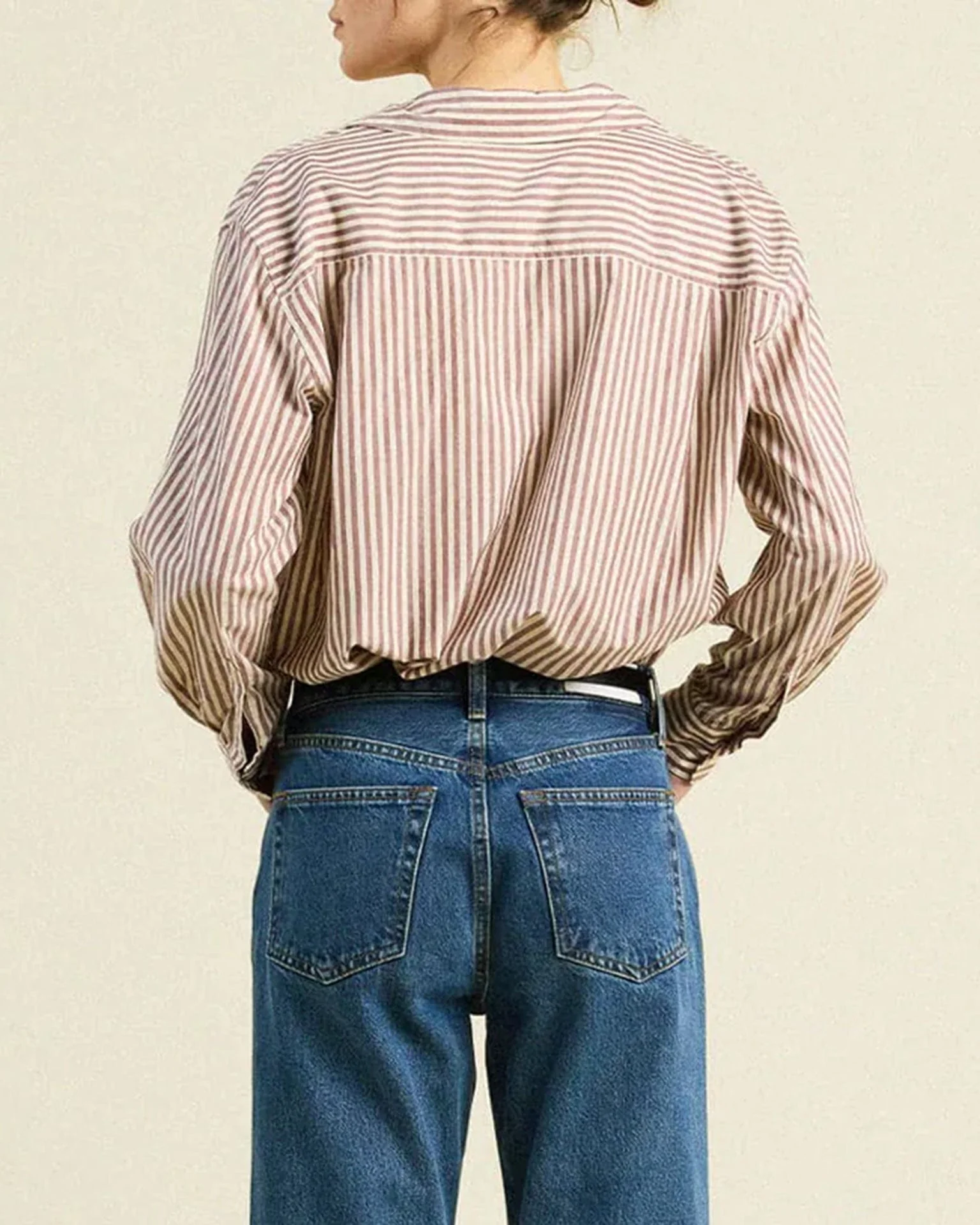 Blake Oversized Shirt in Burgundy Stripe - Image 3