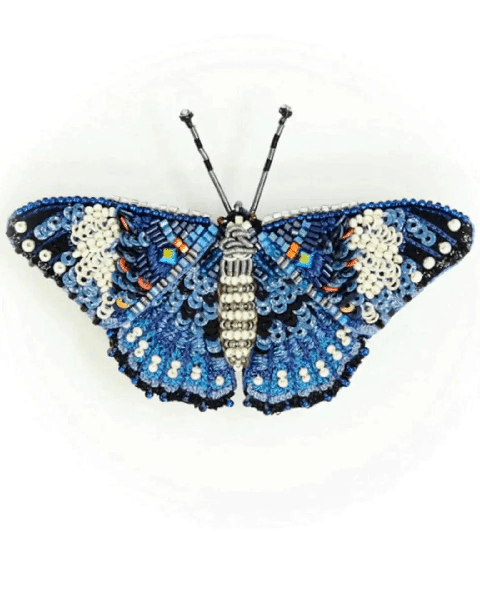 Blue Calico Cracker Butterfly Brooch Pin