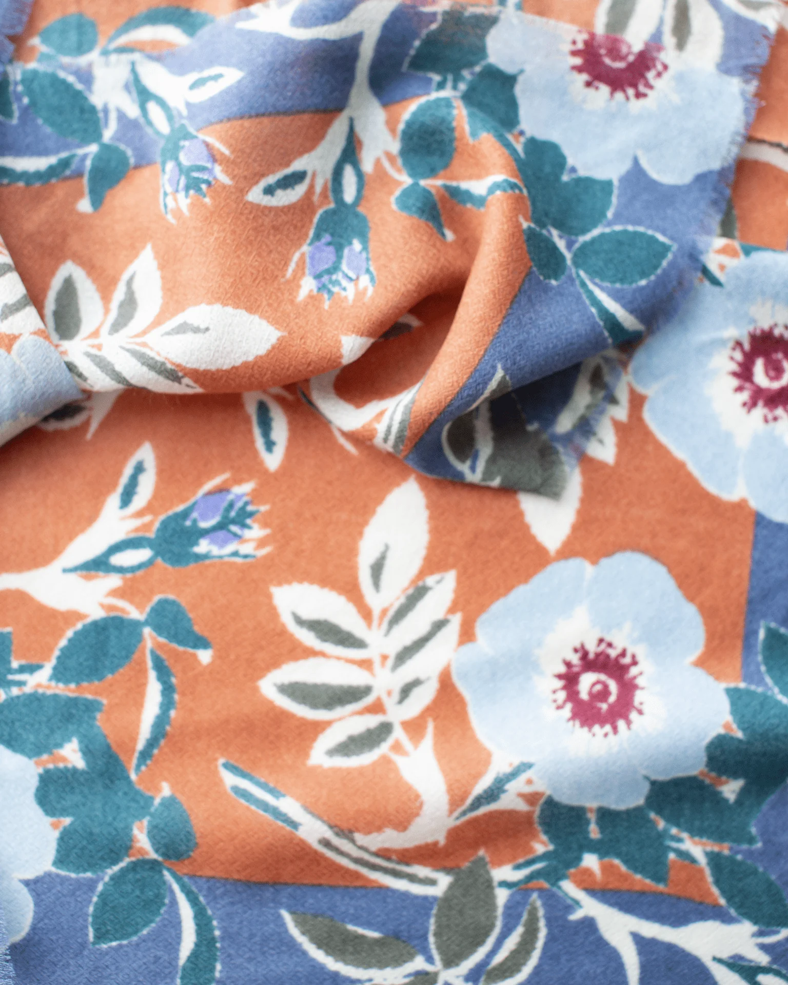 Bold Daisy Wool Silk & Cashmere Bandana in Caramel - Image 2