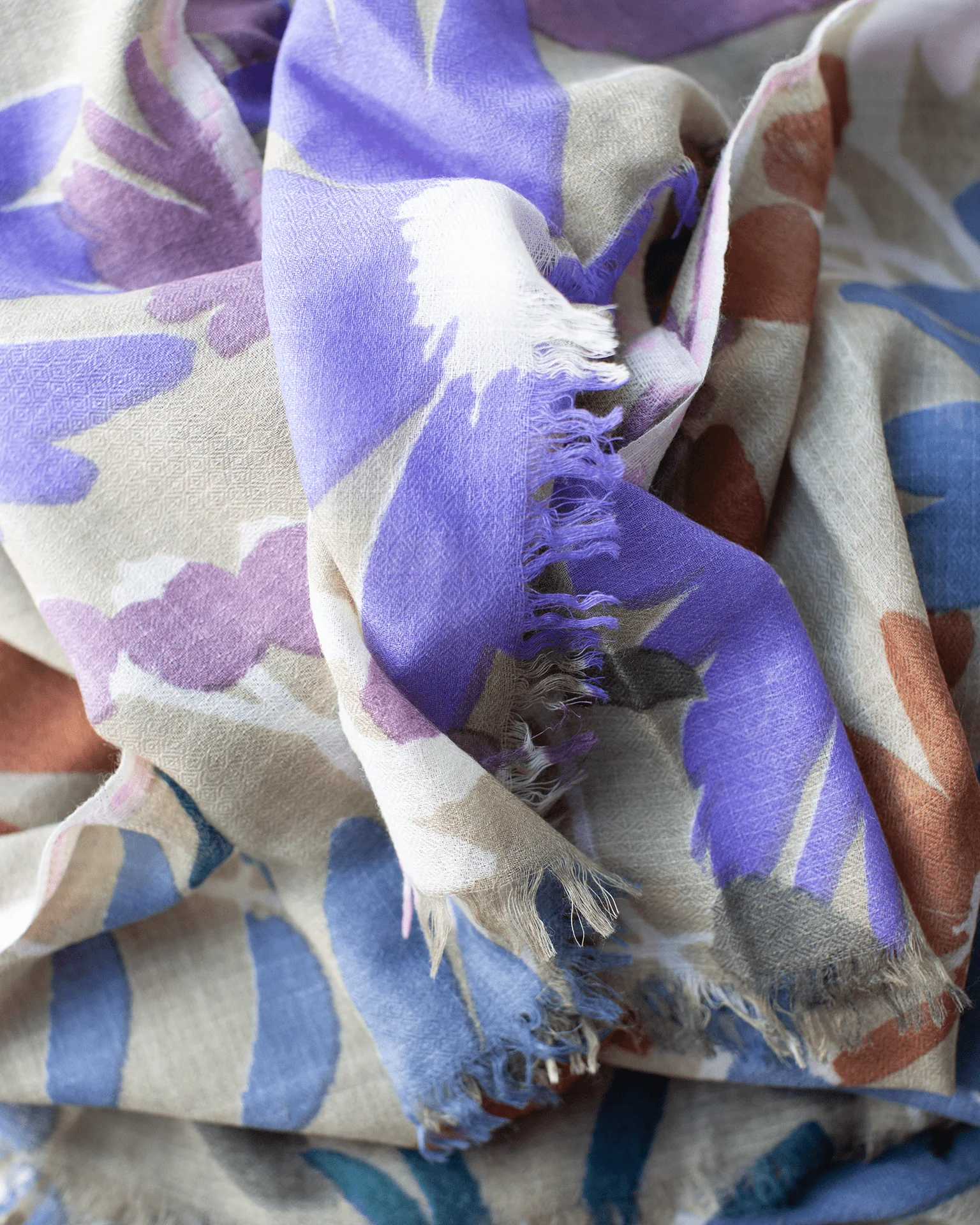 Bold Daisy Wool Silk & Cashmere Scarf in Taupe - Image 2