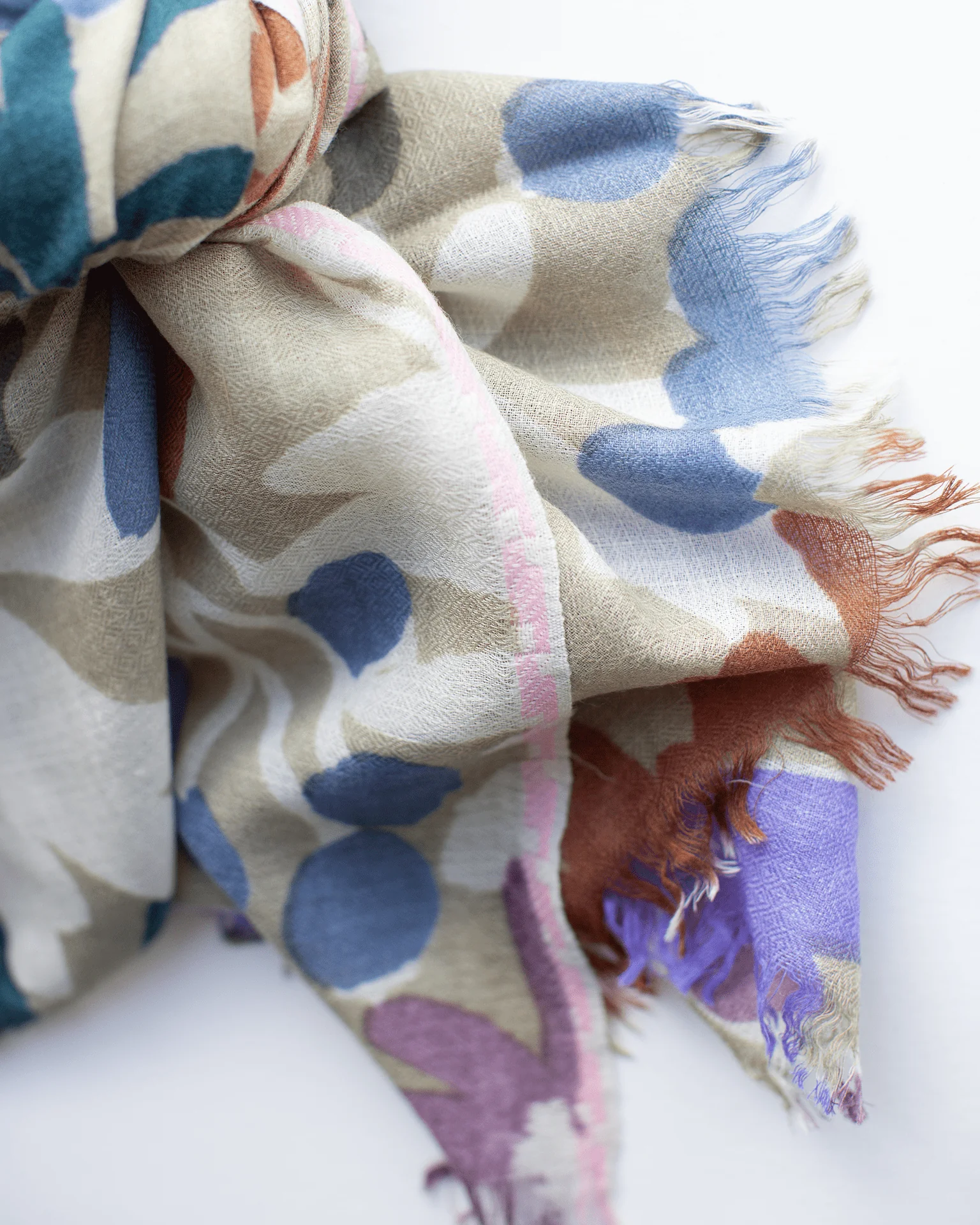 Bold Daisy Wool Silk & Cashmere Scarf in Taupe - Image 4