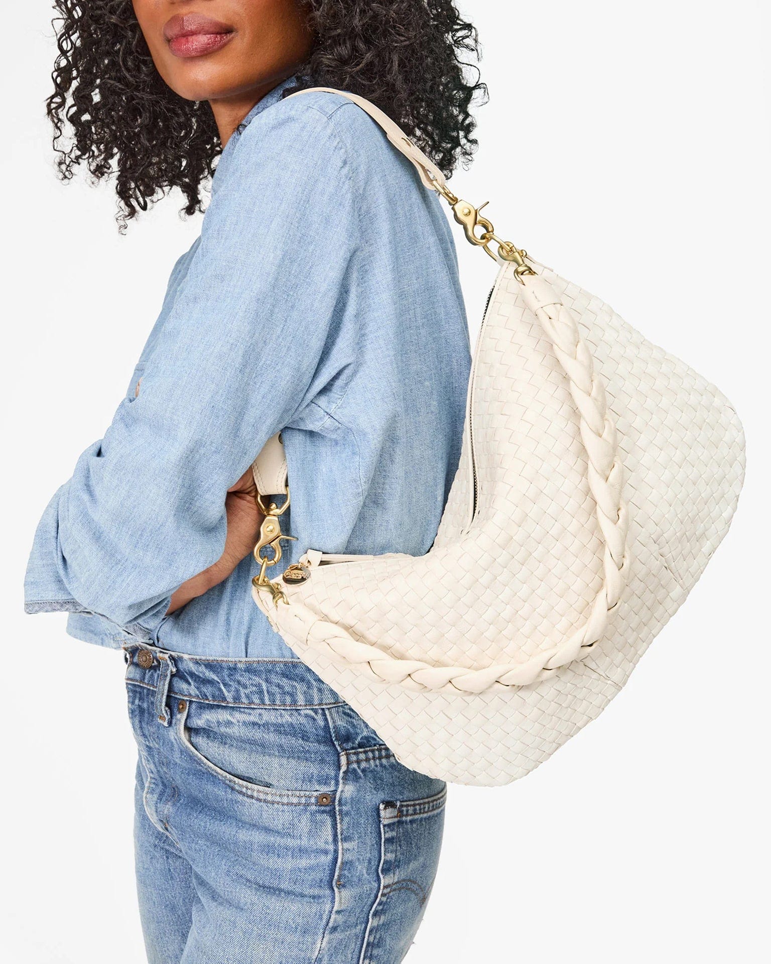 Braided Nappa Shoulder Strap in Cream - Image 2