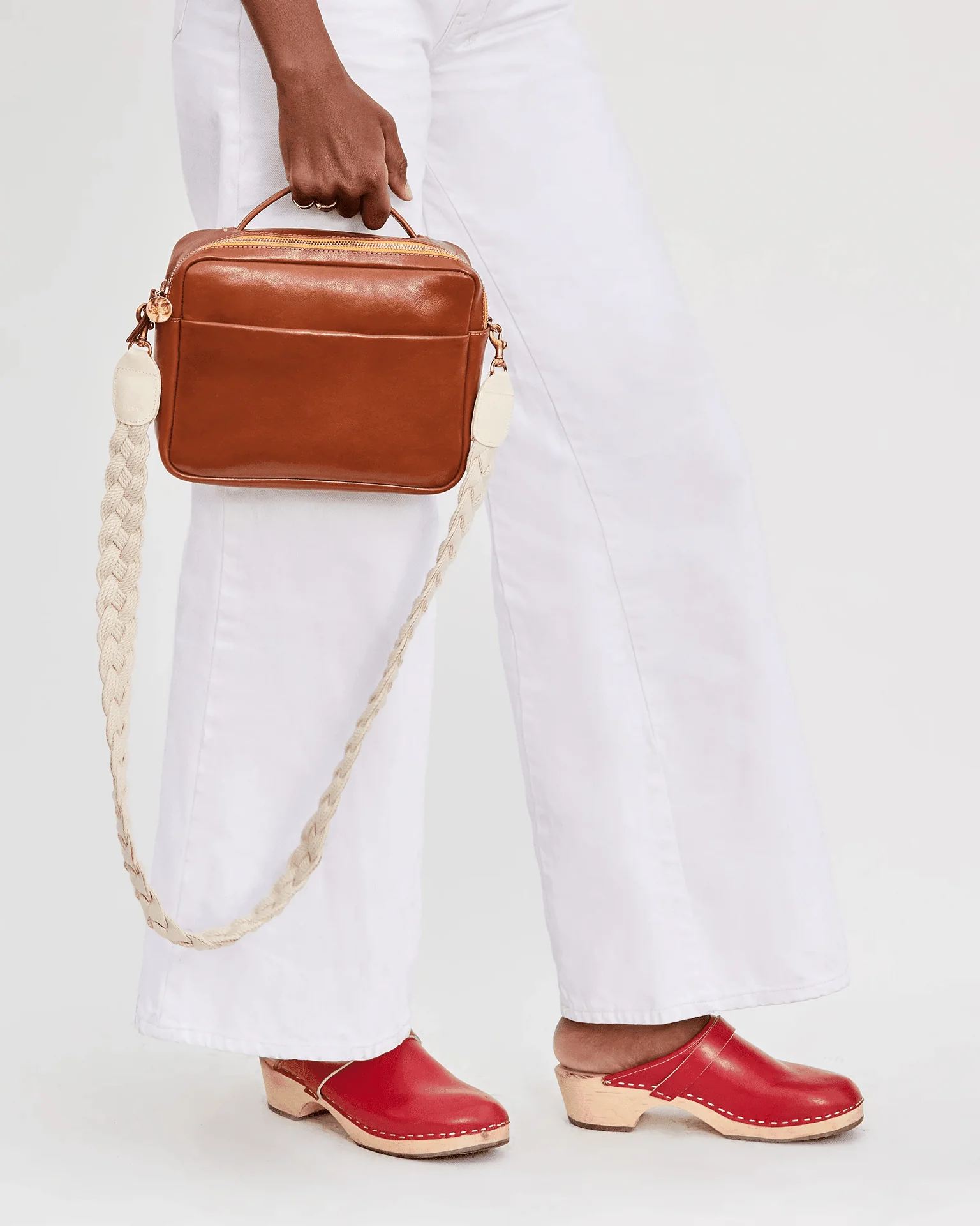 Braided Rope Crossbody Strap in Cream w/ Ltr Tabs - Image 2